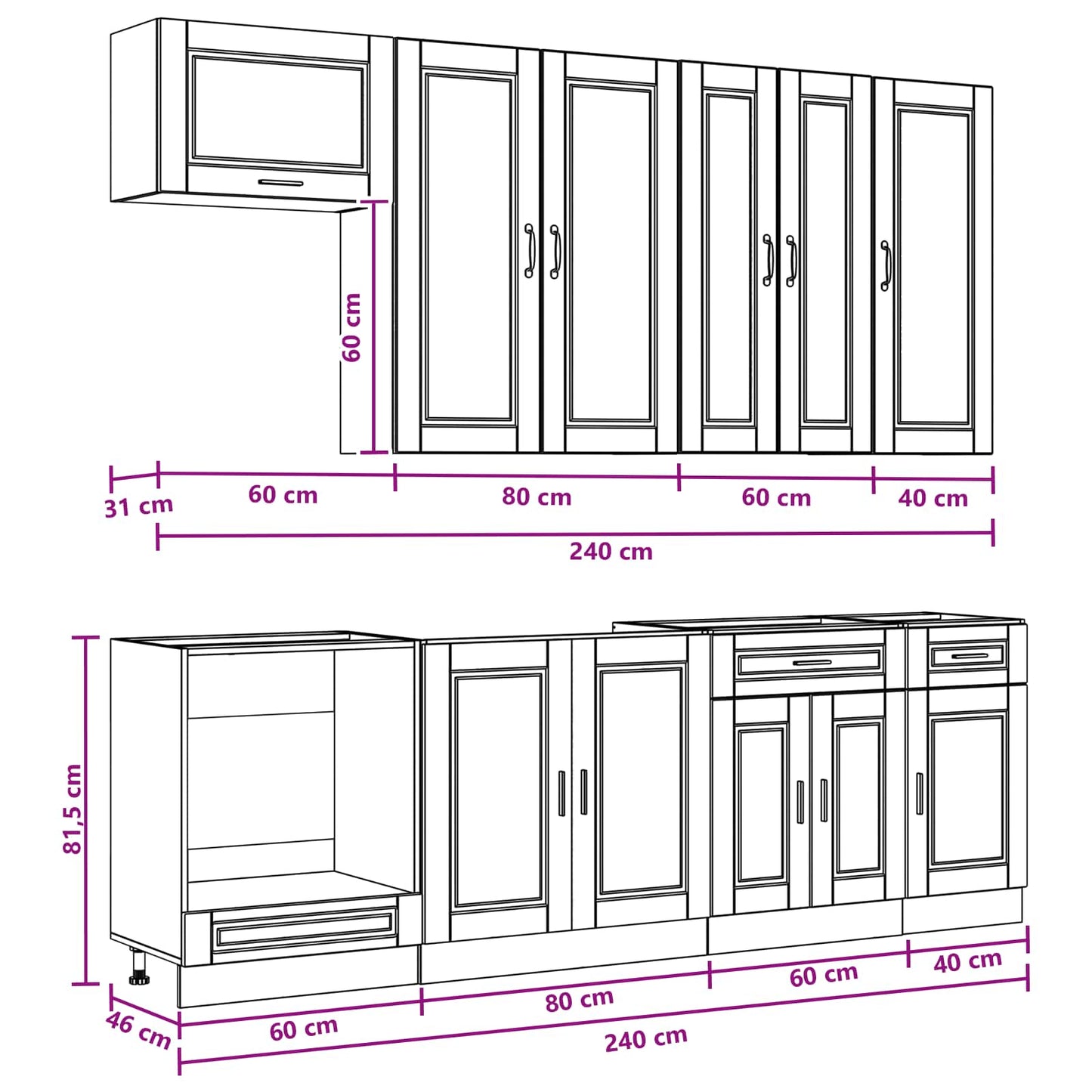 Kücheneinheit PORTO 8 stk. Altholz Holzwerkstoff