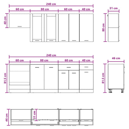 Kücheneinheit LYON 8 stk. Weiß Holzwerkstoff