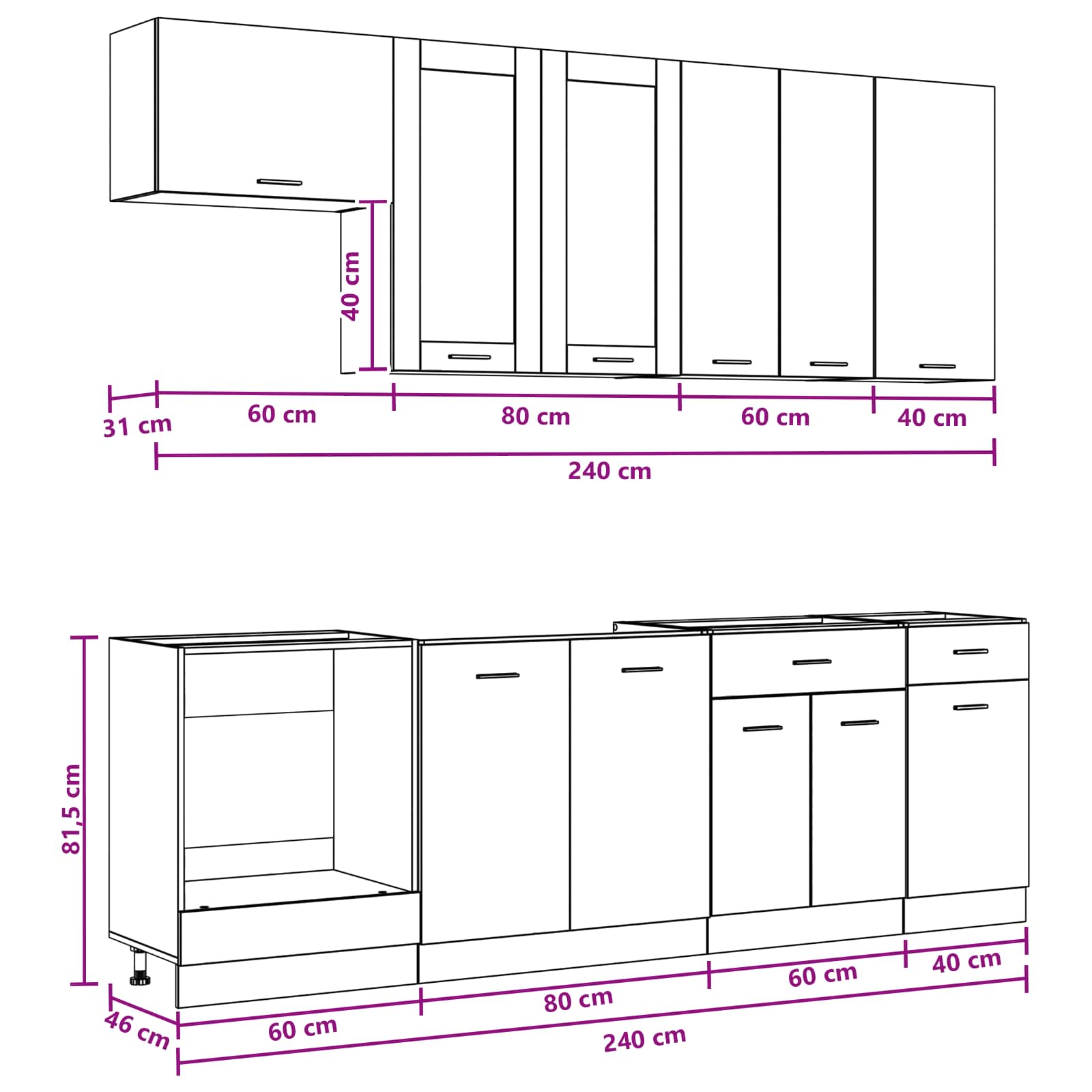 Kücheneinheit LYON 8 stk. Weiß Holzwerkstoff