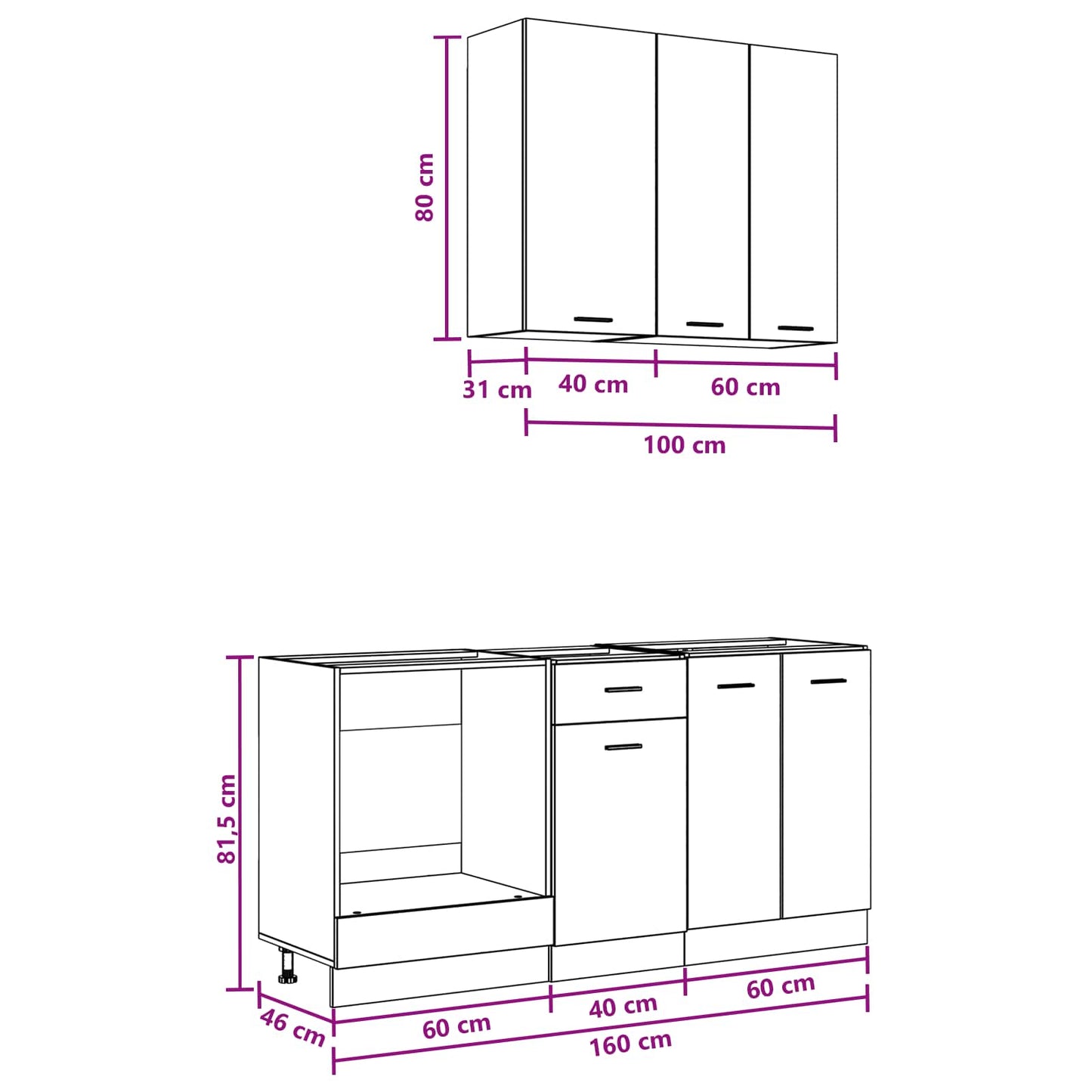 Kücheneinheit LYON 5 stk. Weiß Holzwerkstoff