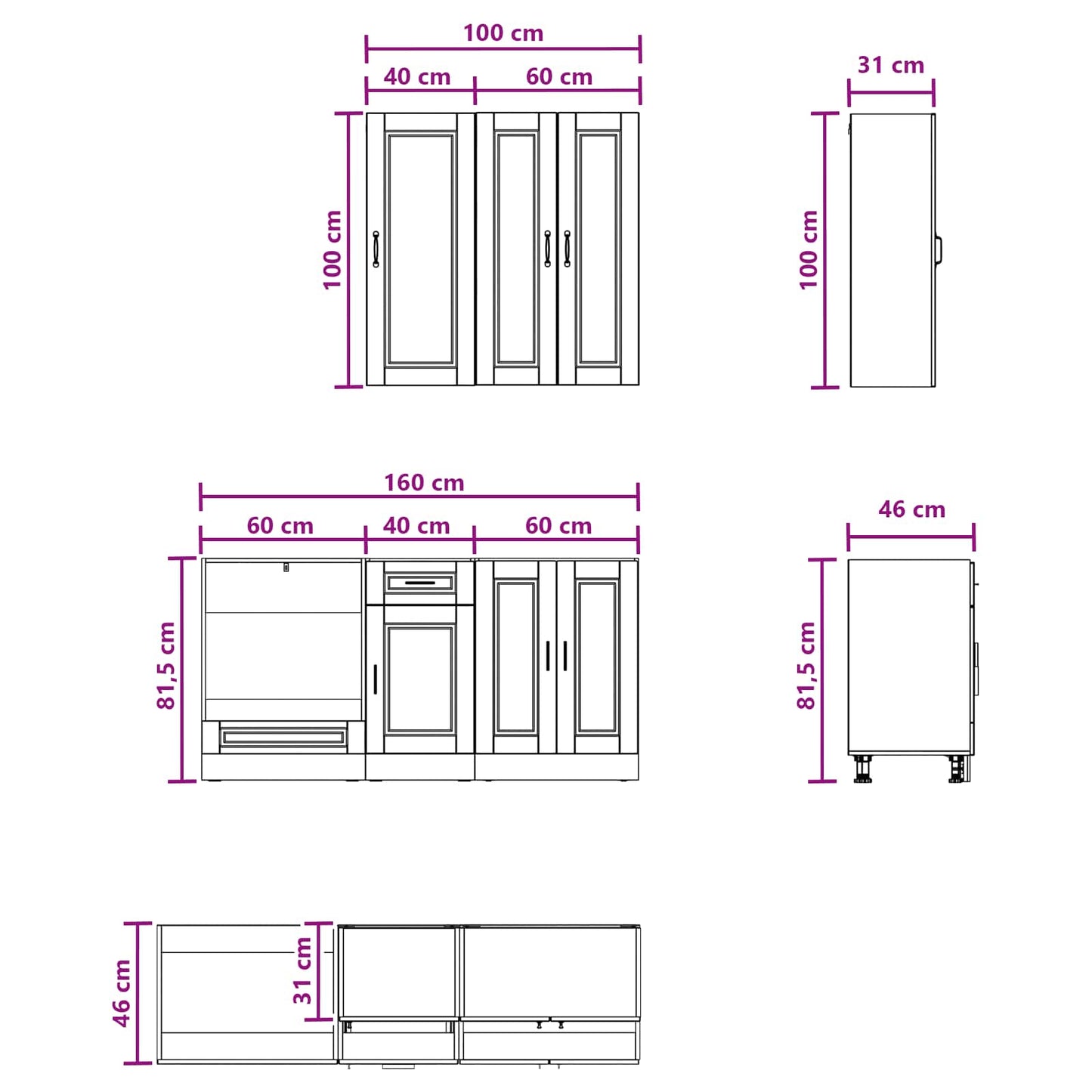 Kücheneinheit PORTO 5 stk. Weiß Holzwerkstoff