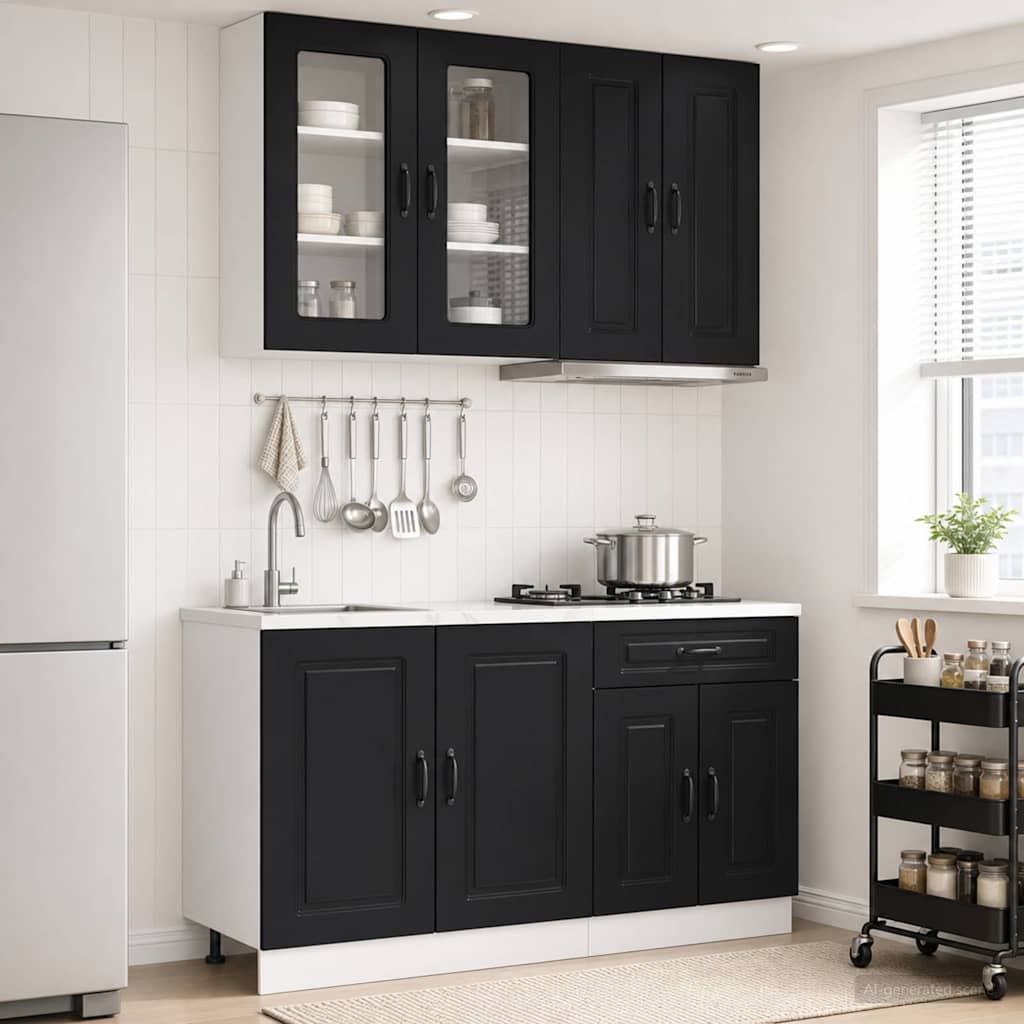 Kücheneinheit KALMAR 4 Stk. Schwarz Holzwerkstoff