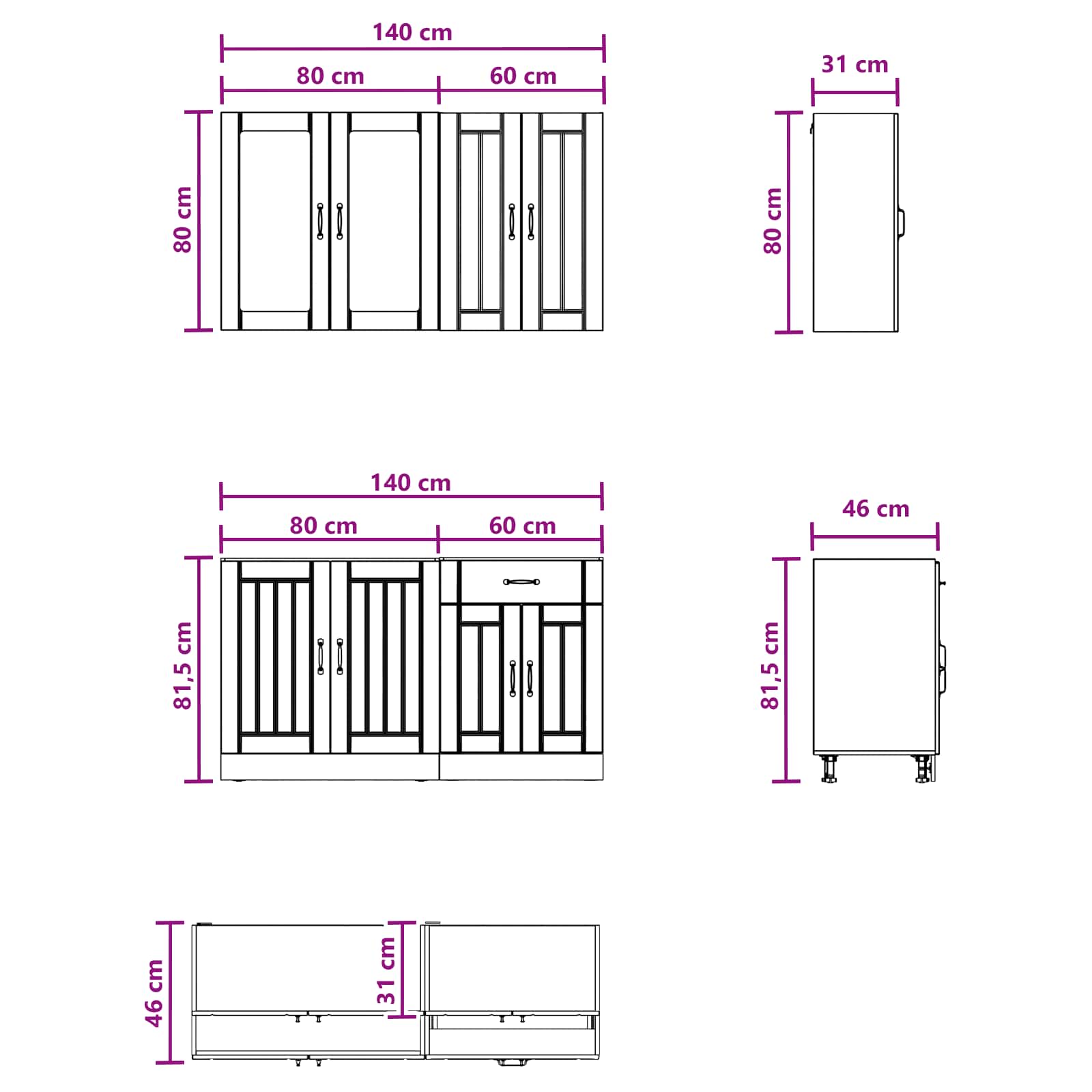 Kücheneinheit LUCCA 4 stk. Weiß Holzwerkstoff