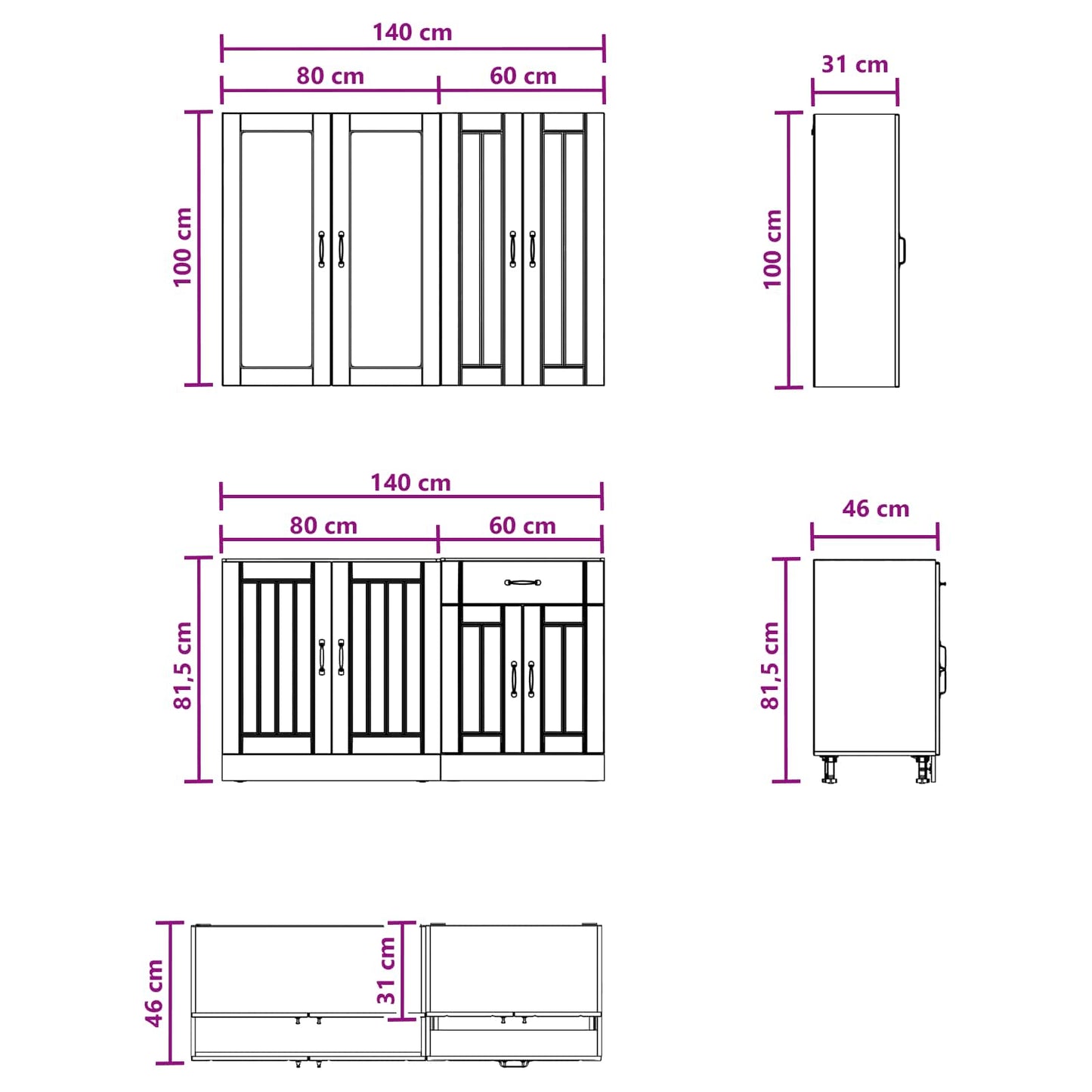 Kücheneinheit LUCCA 4 stk. Weiß Holzwerkstoff