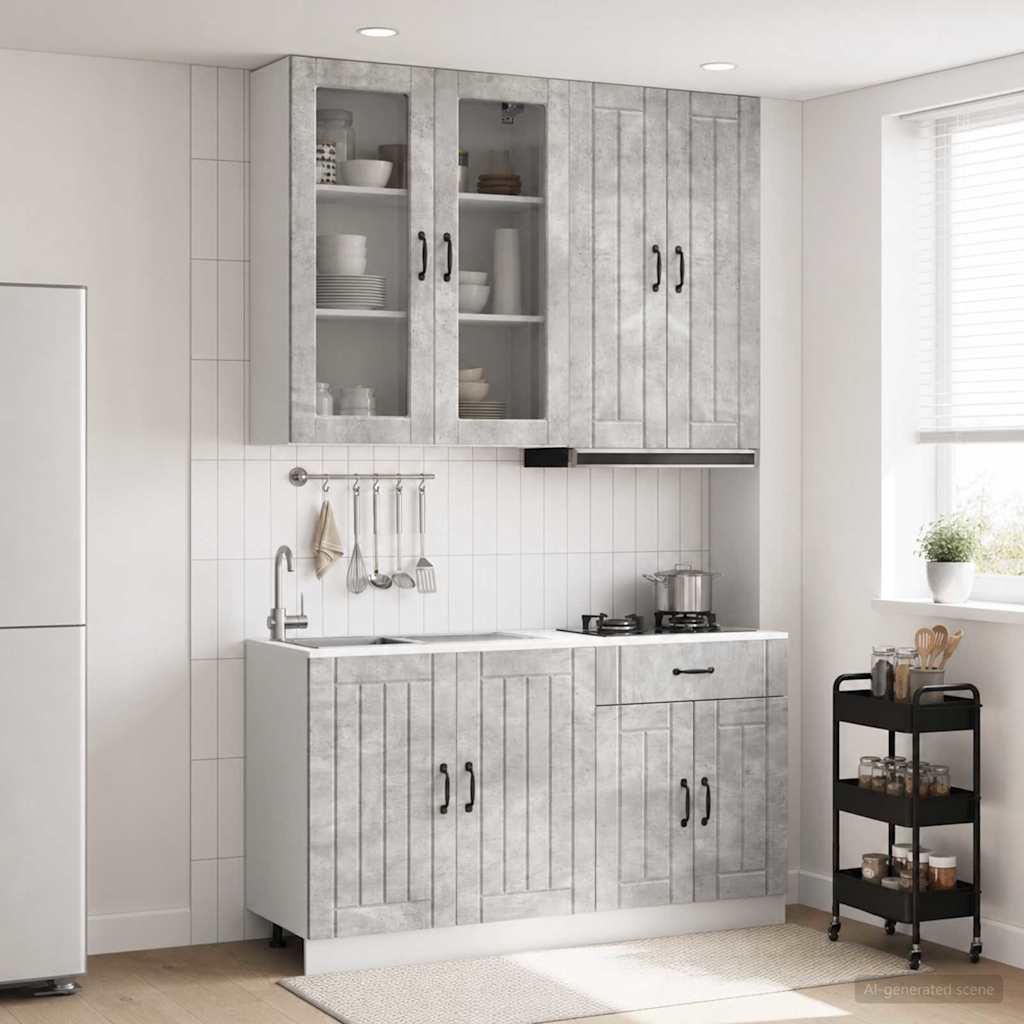 Kücheneinheit LUCCA 4 stk. Betongrau Holzwerkstoff