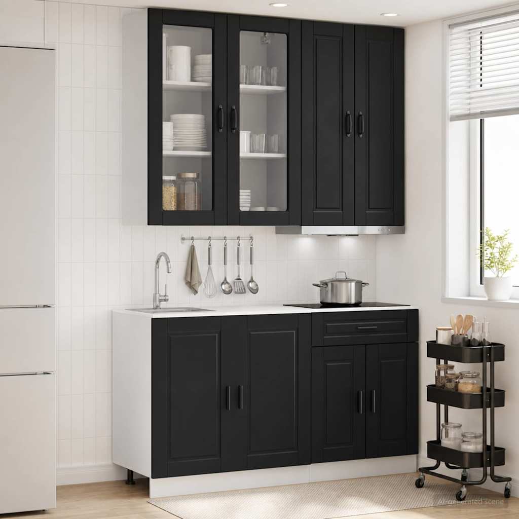 Kücheneinheit PORTO 4 stk. Schwarz Holzwerkstoff