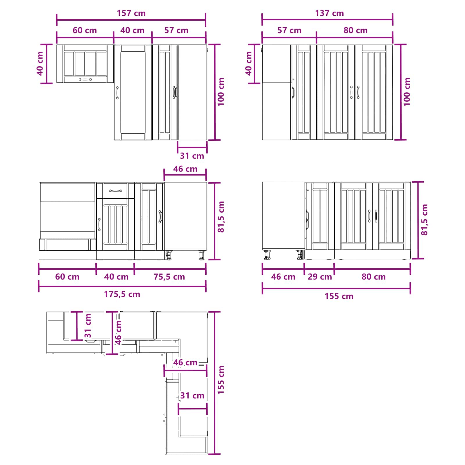 Kücheneinheit LUCCA 8 stk. Weiß Holzwerkstoff