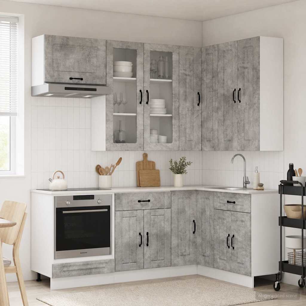 Kücheneinheit KALMAR 8 stk. Betongrau Holzwerkstoff