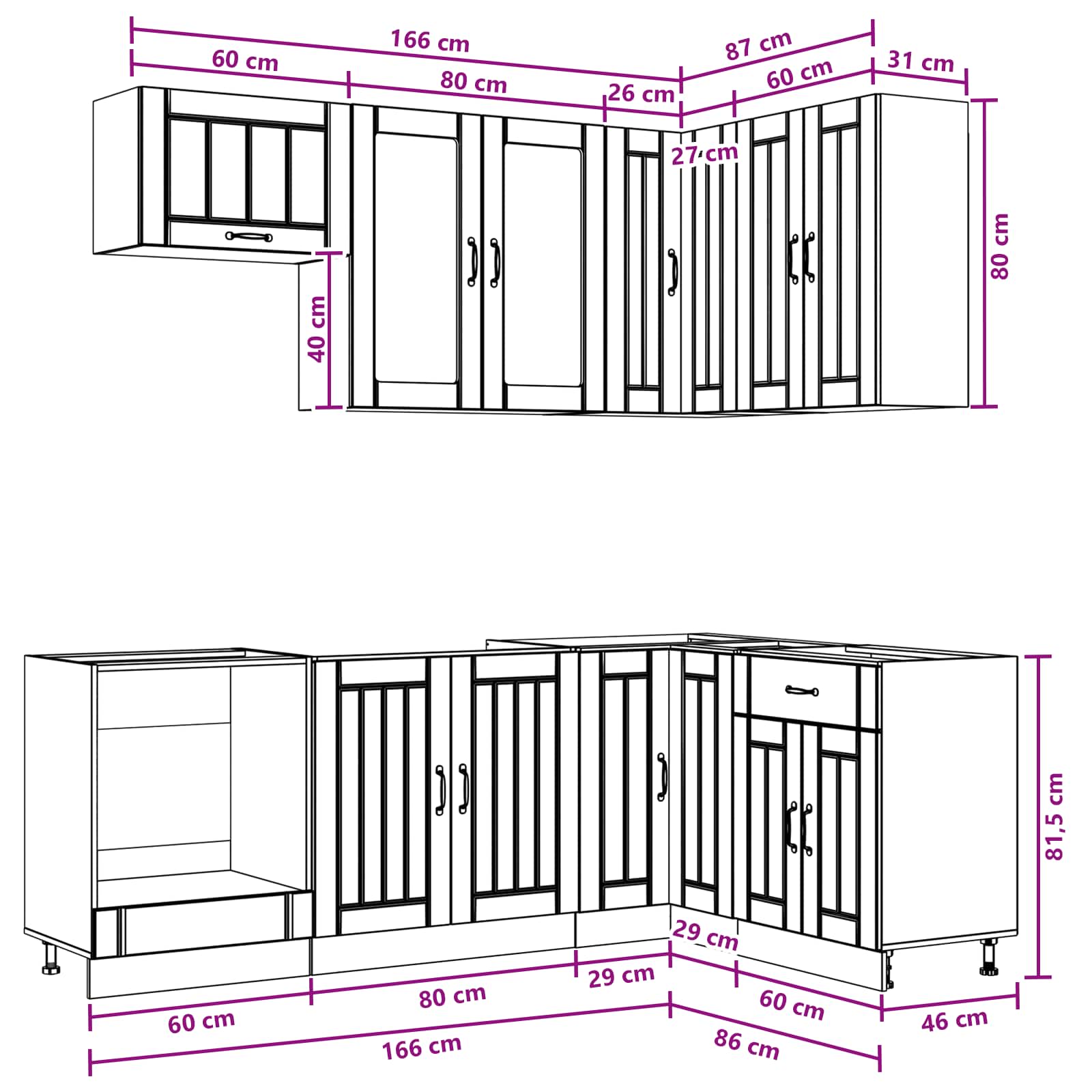 Kücheneinheit LUCCA 8 stk. Weiß Holzwerkstoff