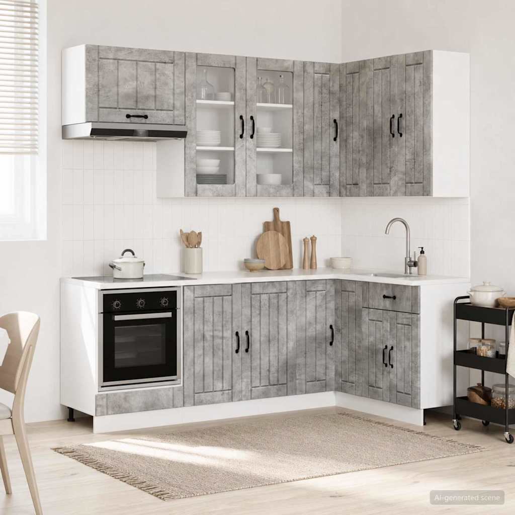 Kücheneinheit LUCCA 8 stk. Betongrau Holzwerkstoff
