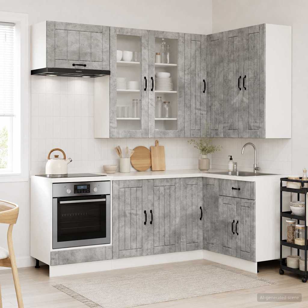 Kücheneinheit LUCCA 8 stk. Betongrau Holzwerkstoff