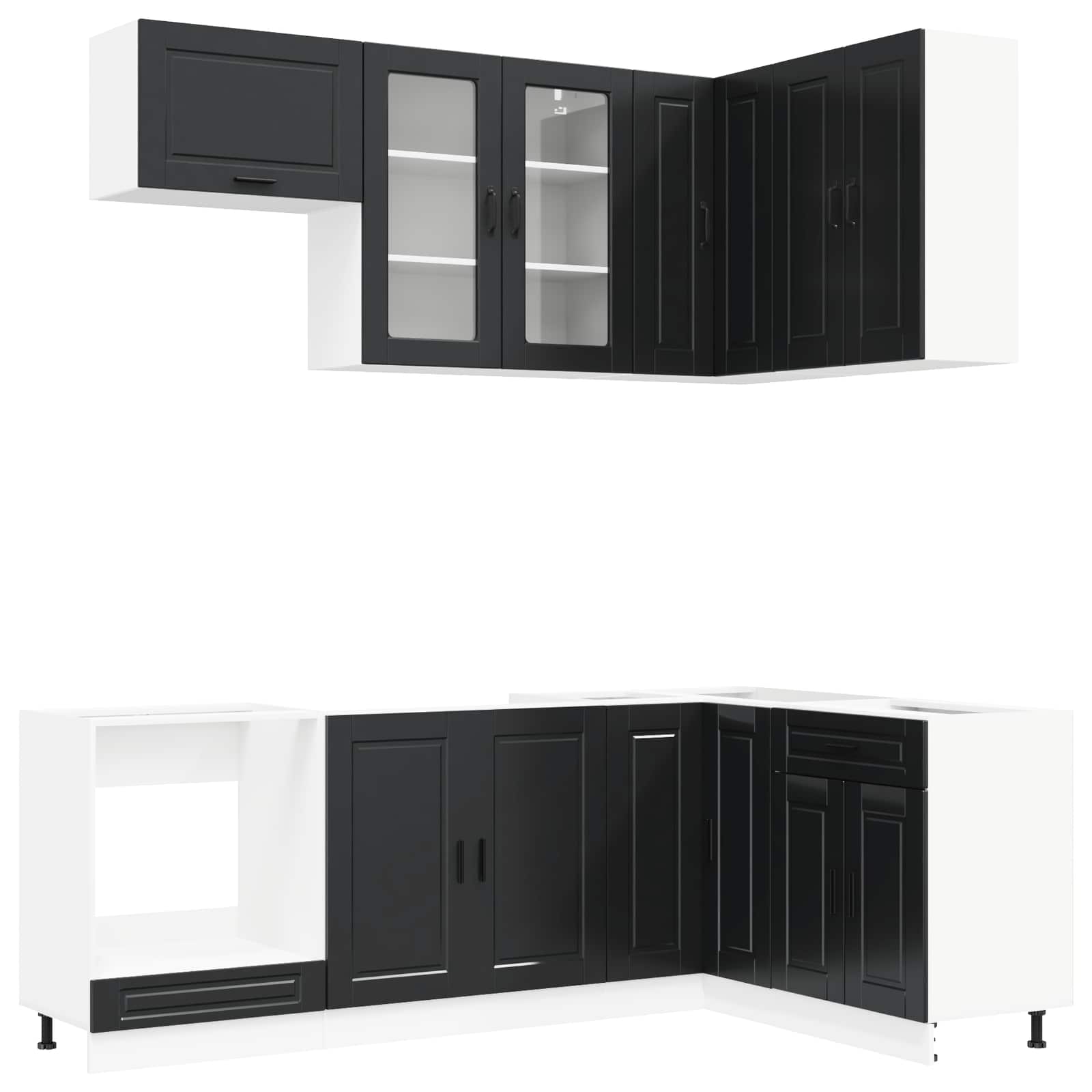 Kücheneinheit PORTO 8 stk. Schwarz Holzwerkstoff