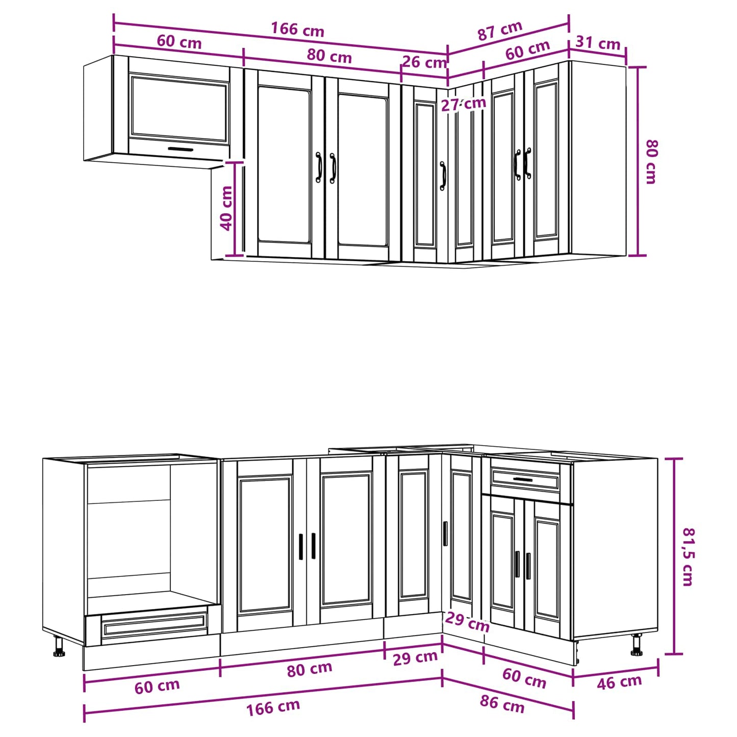 Kücheneinheit PORTO 8 stk. Schwarz Holzwerkstoff