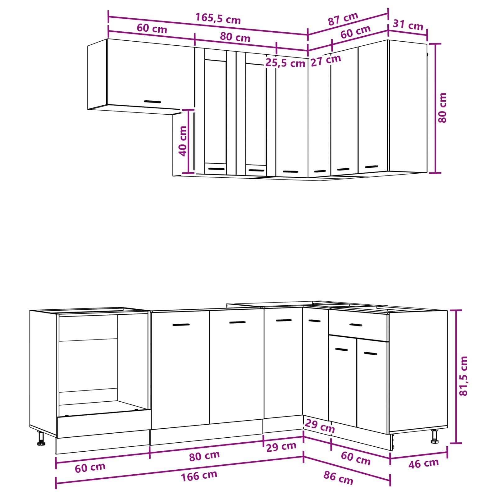 Kücheneinheit LYON 8 stk. Weiß Holzwerkstoff