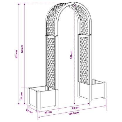 Rosenbogen mit Pflanzer Anthrazit 168,5 x 43 x 207 cm PP