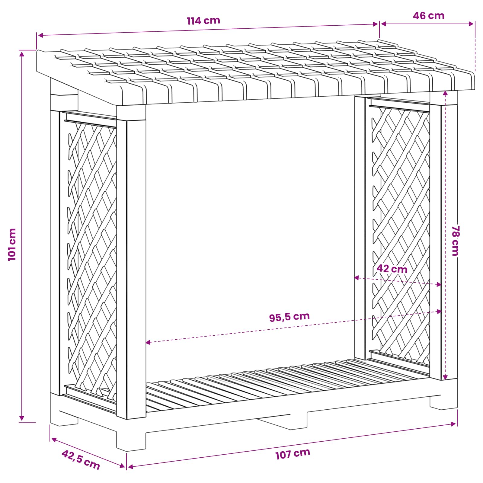 Brennholzregal 114 x 46 x 101 cm PP Anthrazit