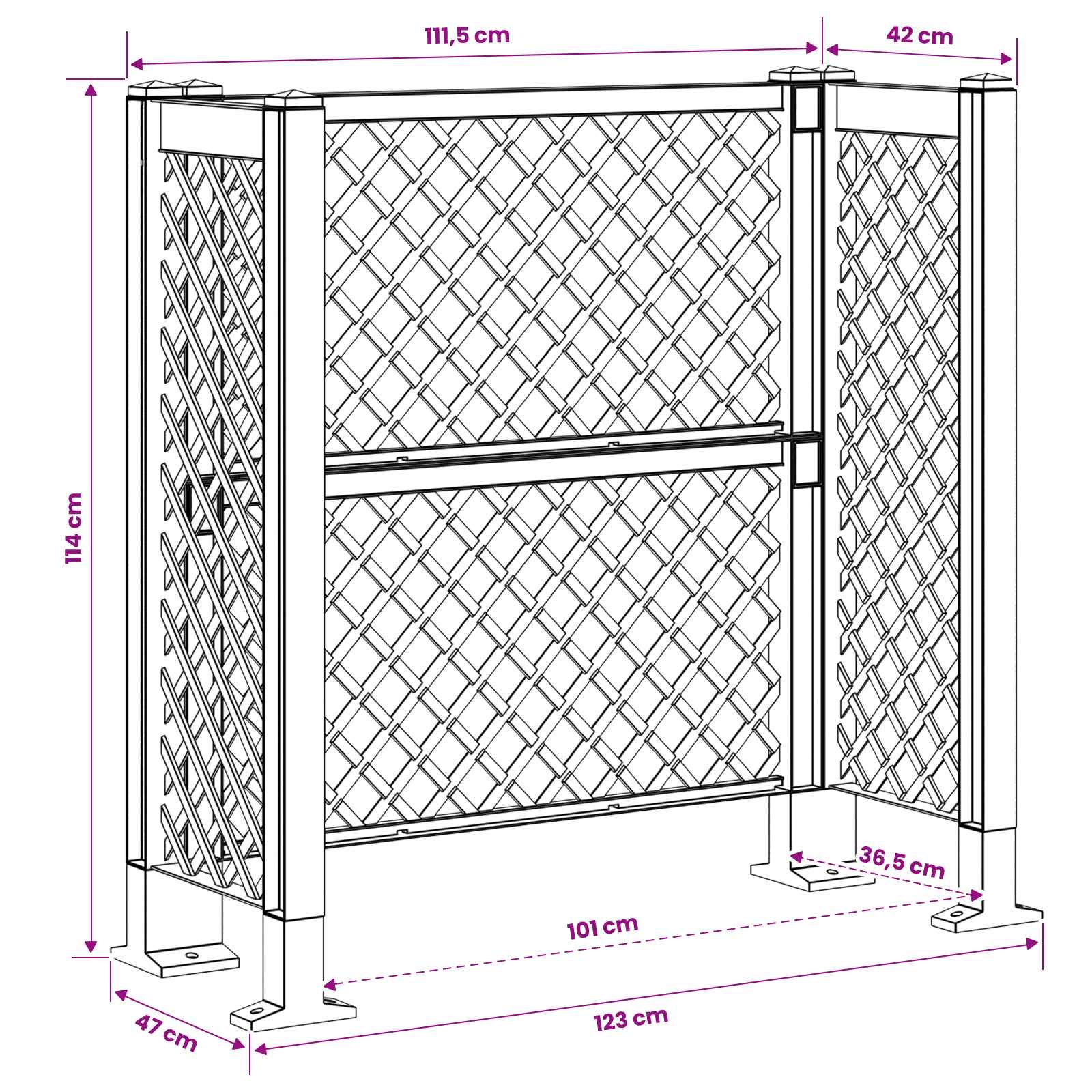 Mülltonnengitter Anthrazit 123 x 47 x 114 cm PP