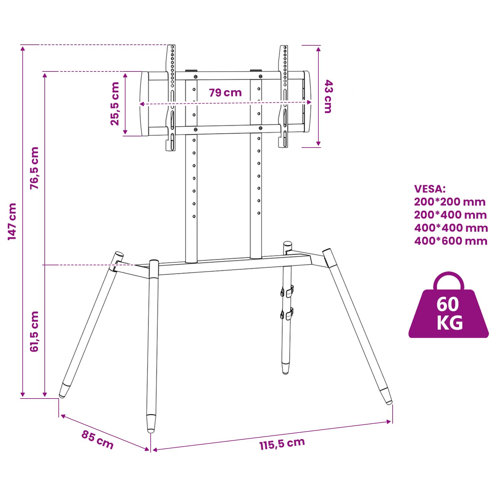 Staffelei TV Stand für 37-86 Inch Screen Max VESA 400x600mm