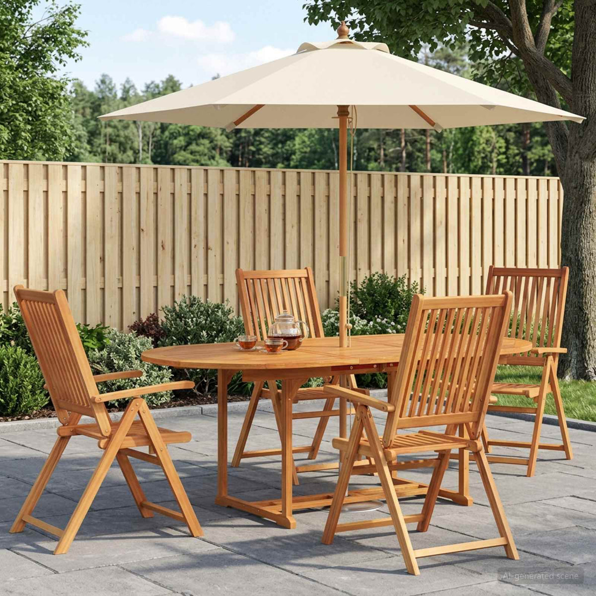 Essgruppe für draußen mit Sonnenschirm 6 stk.