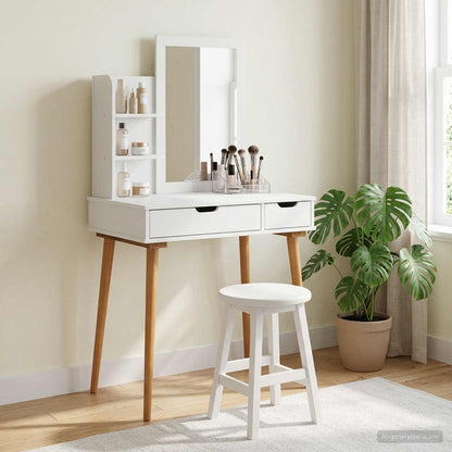 Schminktisch-Set FAUSKE 3 stk. Weiß 76 x 50 x 143 cm