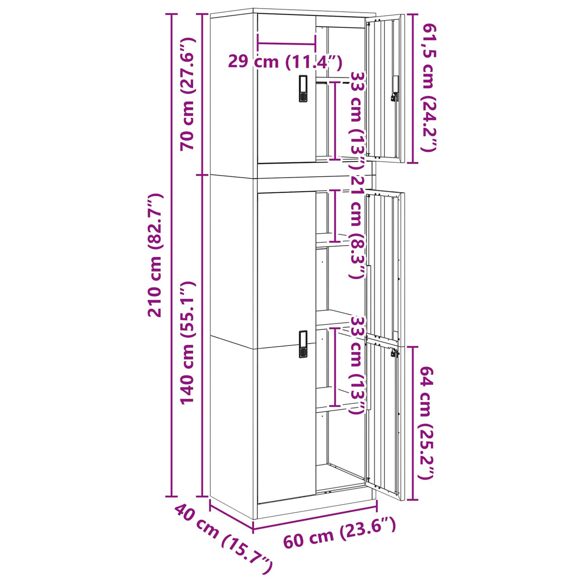 Aufbewahrungsschrank 2 stk. 60 x 40 x 210 cm Stahl Abschließbar