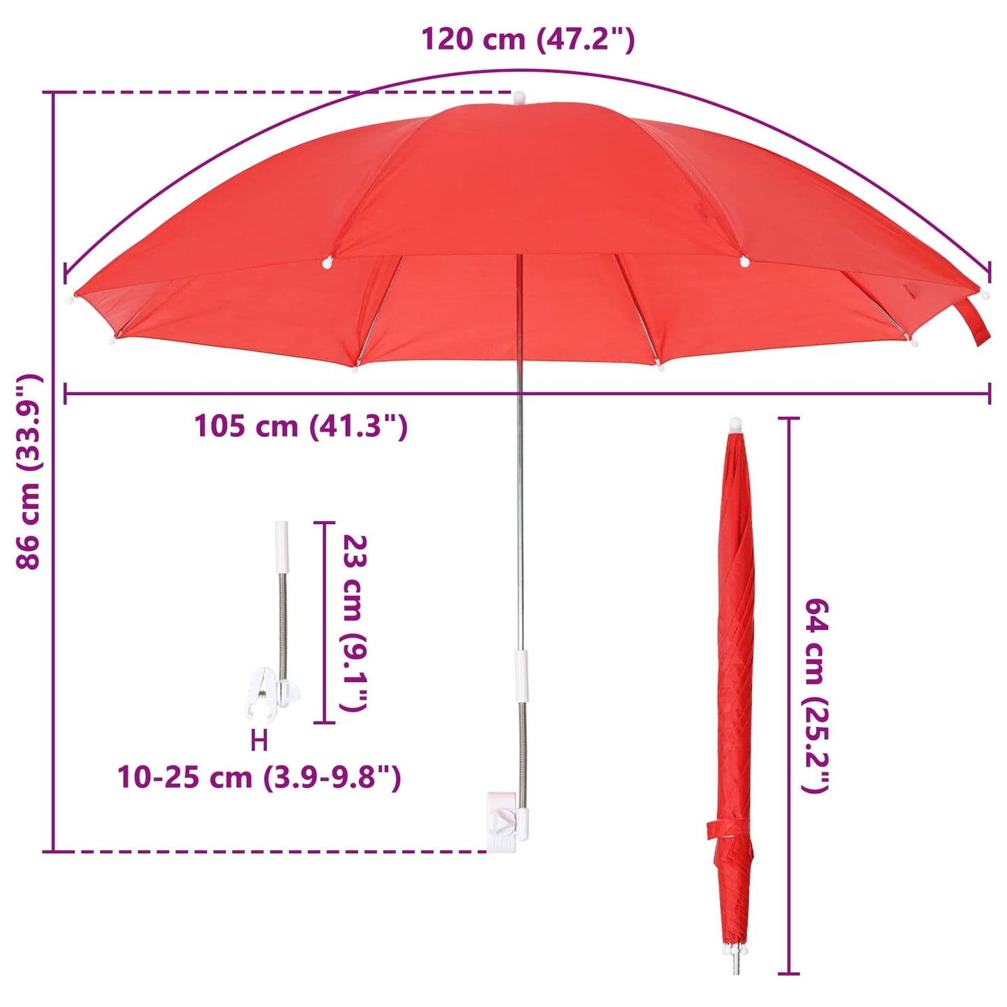 Sonnenschirm mit Klemme Ø 105 x 86 cm 170T Polyester 2 Stk.