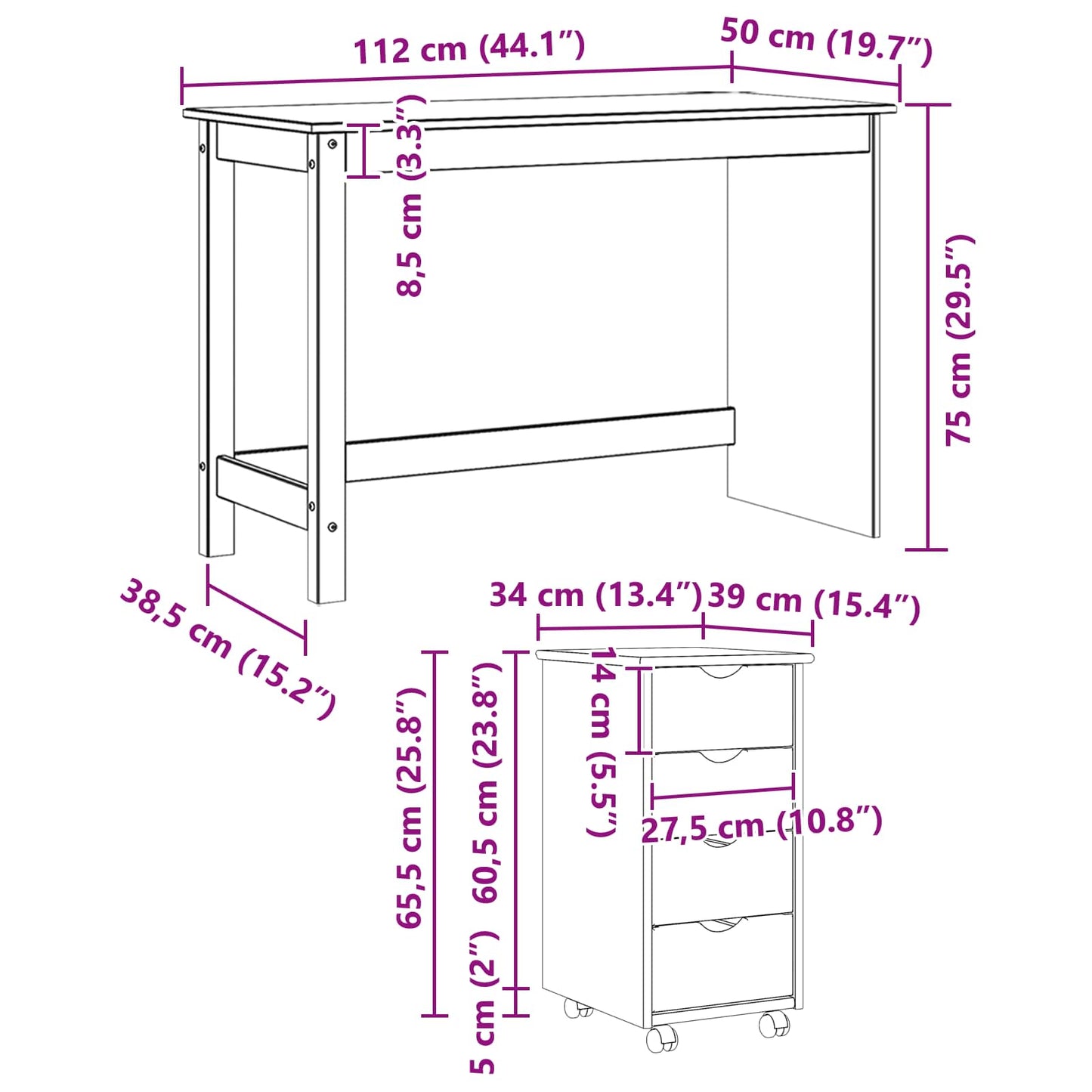 Schreibtischschrank-Set 2 stk. Honigbraun Massives Kiefernholz
