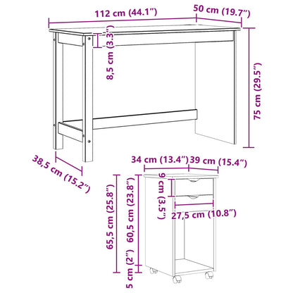 Schreibtischschrank-Set 2 stk. Schwarz Massives Kiefernholz