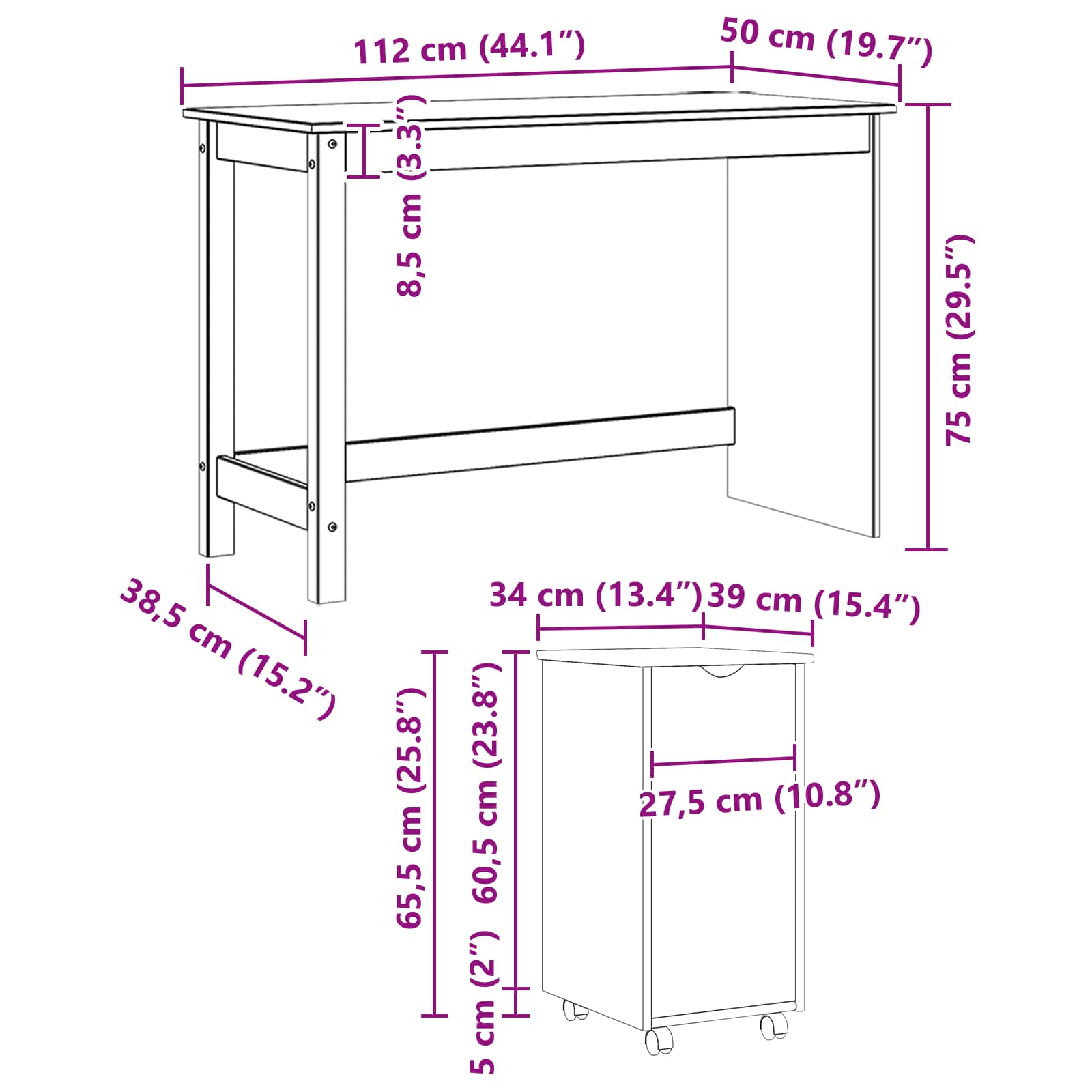 Schreibtischschrank-Set 2 stk. Grau Massives Kiefernholz