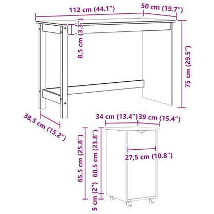 Schreibtischschrank-Set 2 stk. Schwarz Massives Kiefernholz