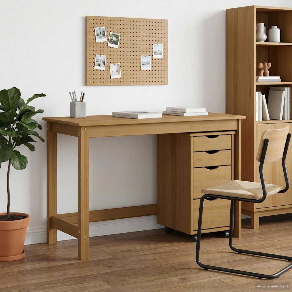 Desk und Rolling Cabinet Set MOSS 2 stk. Honigbraun