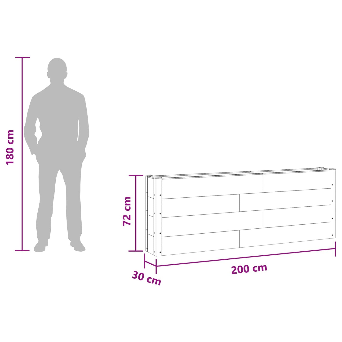 Hochbeet Braun 200 x 30 x 72 cm WPC und Aluminium