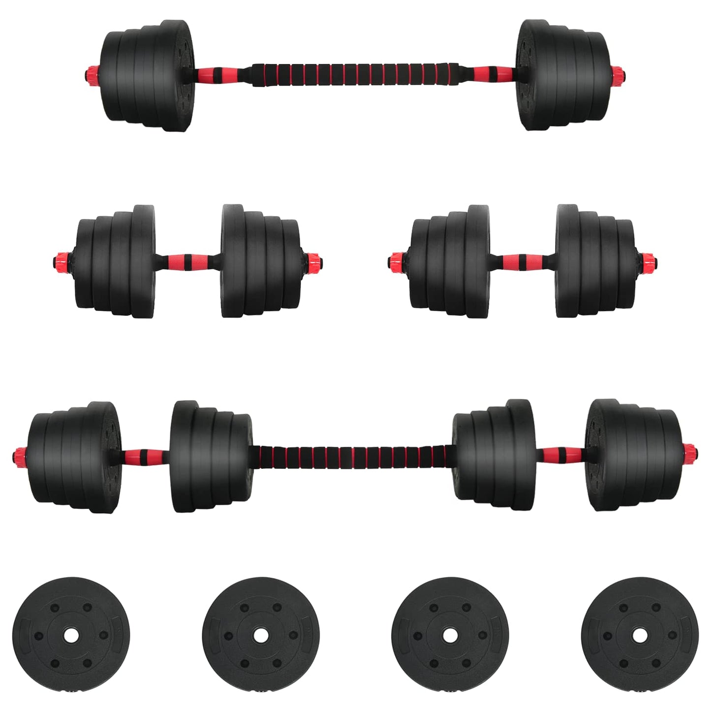 2-in-1 Hantelset 40kg Schwarz und Rot Zement und Eisensand