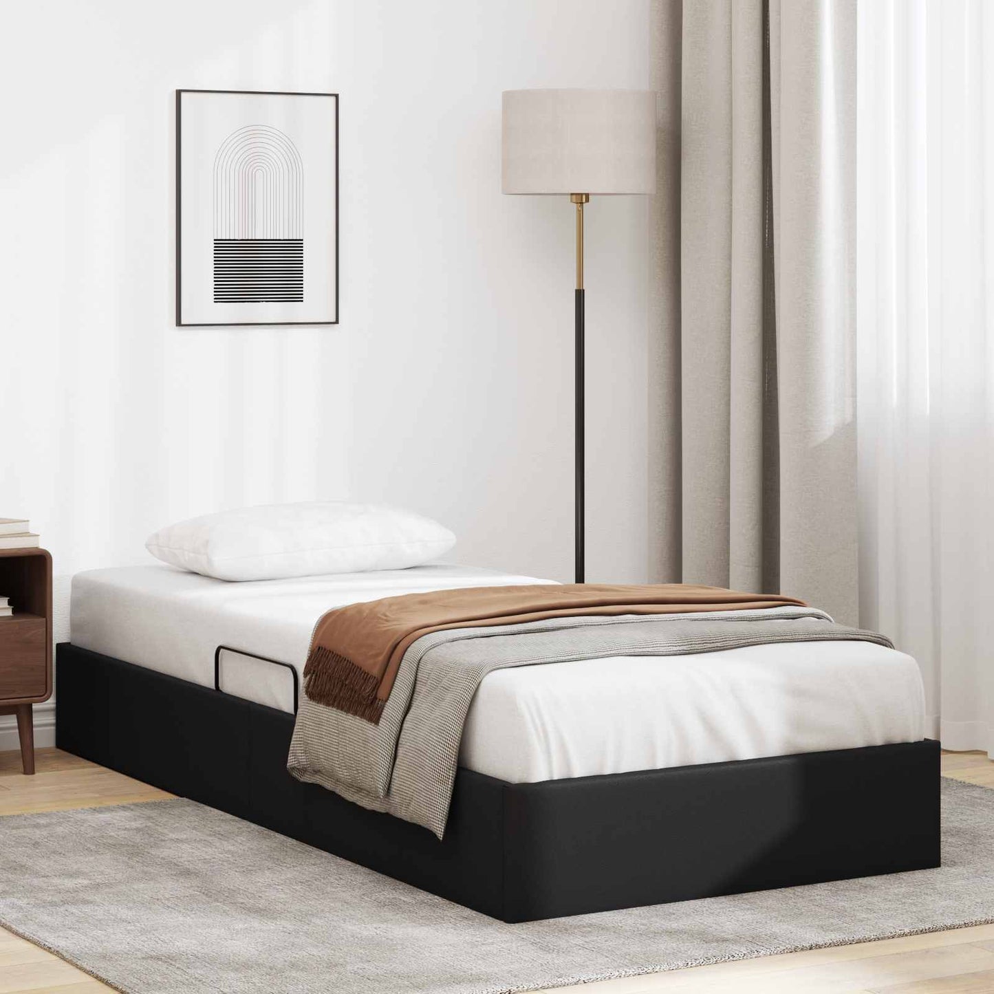 Ottoman Bettgestell mit Speicher Schwarz 90 x 190 cm Kunstleder