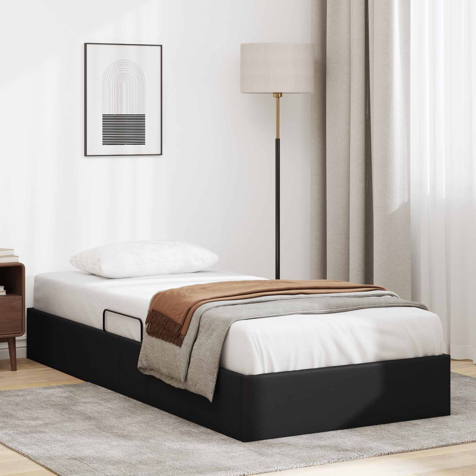 Ottoman Bettgestell mit Speicher Schwarz 90 x 190 cm Kunstleder