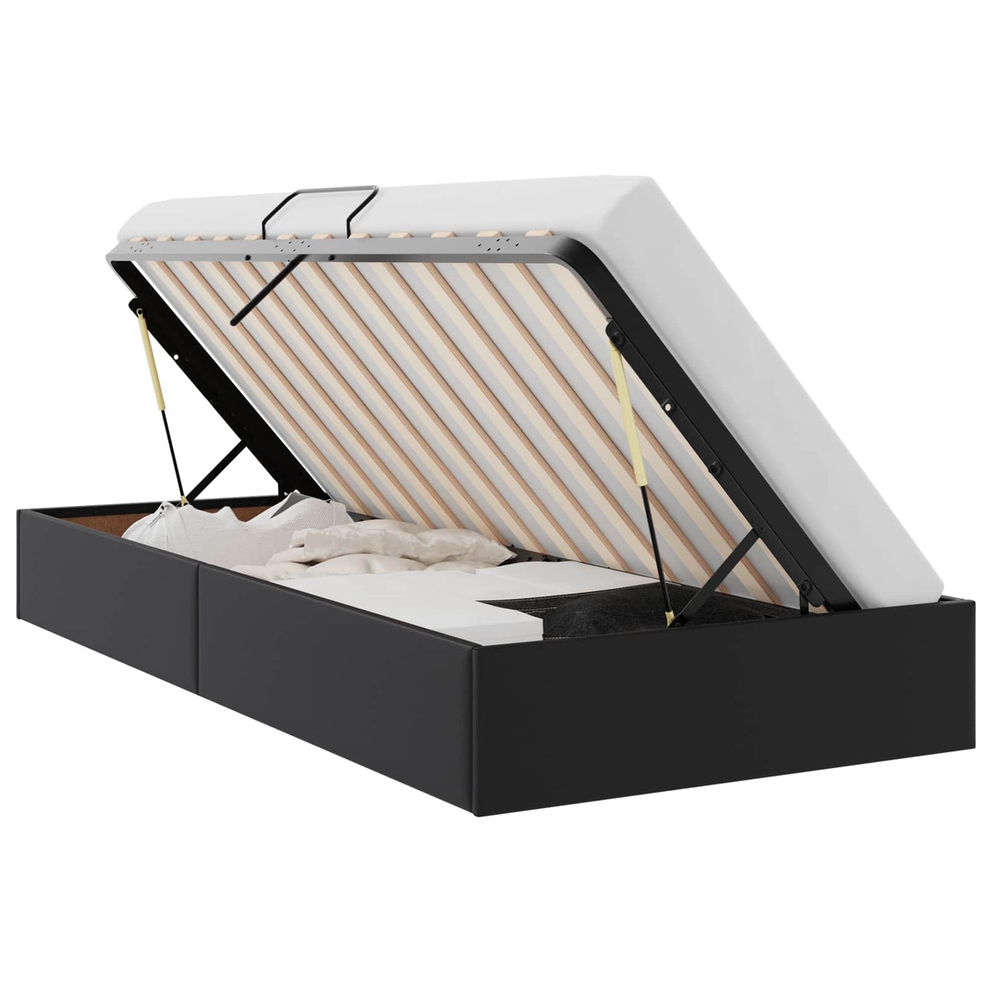 Ottoman Bettgestell mit Speicher Schwarz 90 x 200 cm Kunstleder