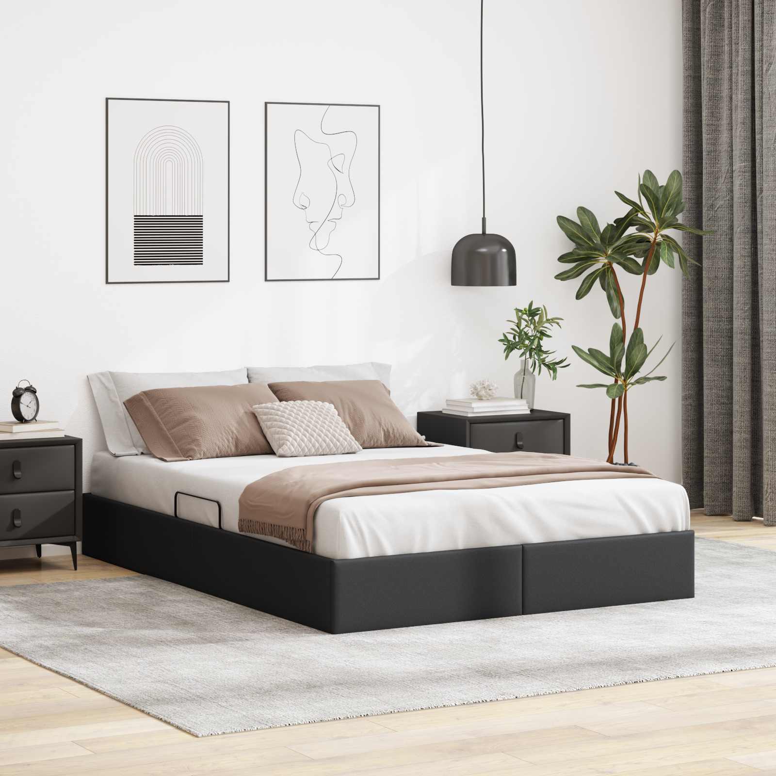 Ottoman Bettgestell Schwarz 140 x 200 cm Kunstleder