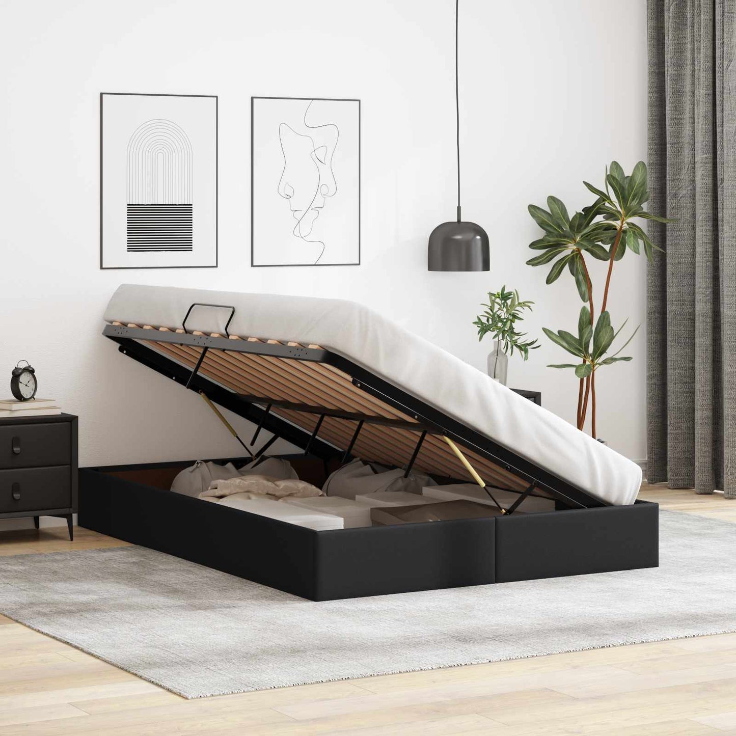 Ottoman Bettgestell Schwarz 140 x 200 cm Kunstleder