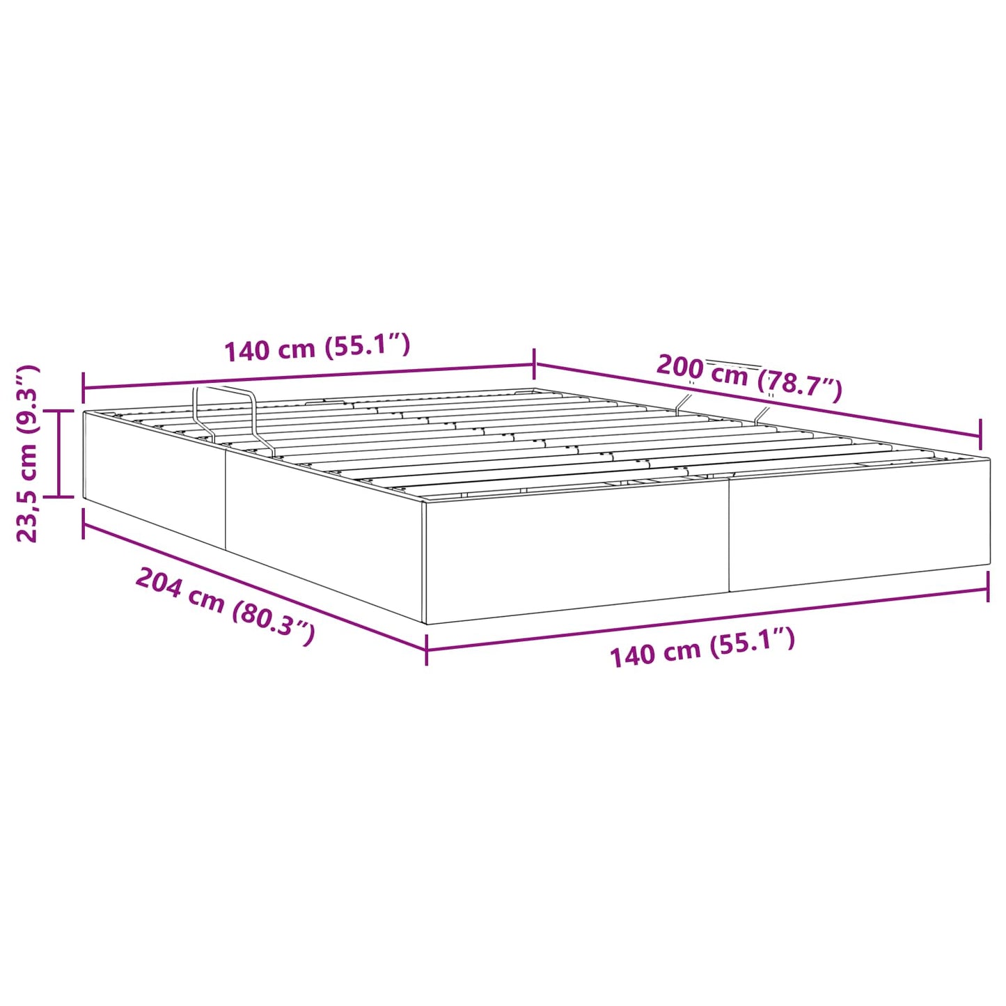 Ottoman Bettgestell Schwarz 140 x 200 cm Kunstleder