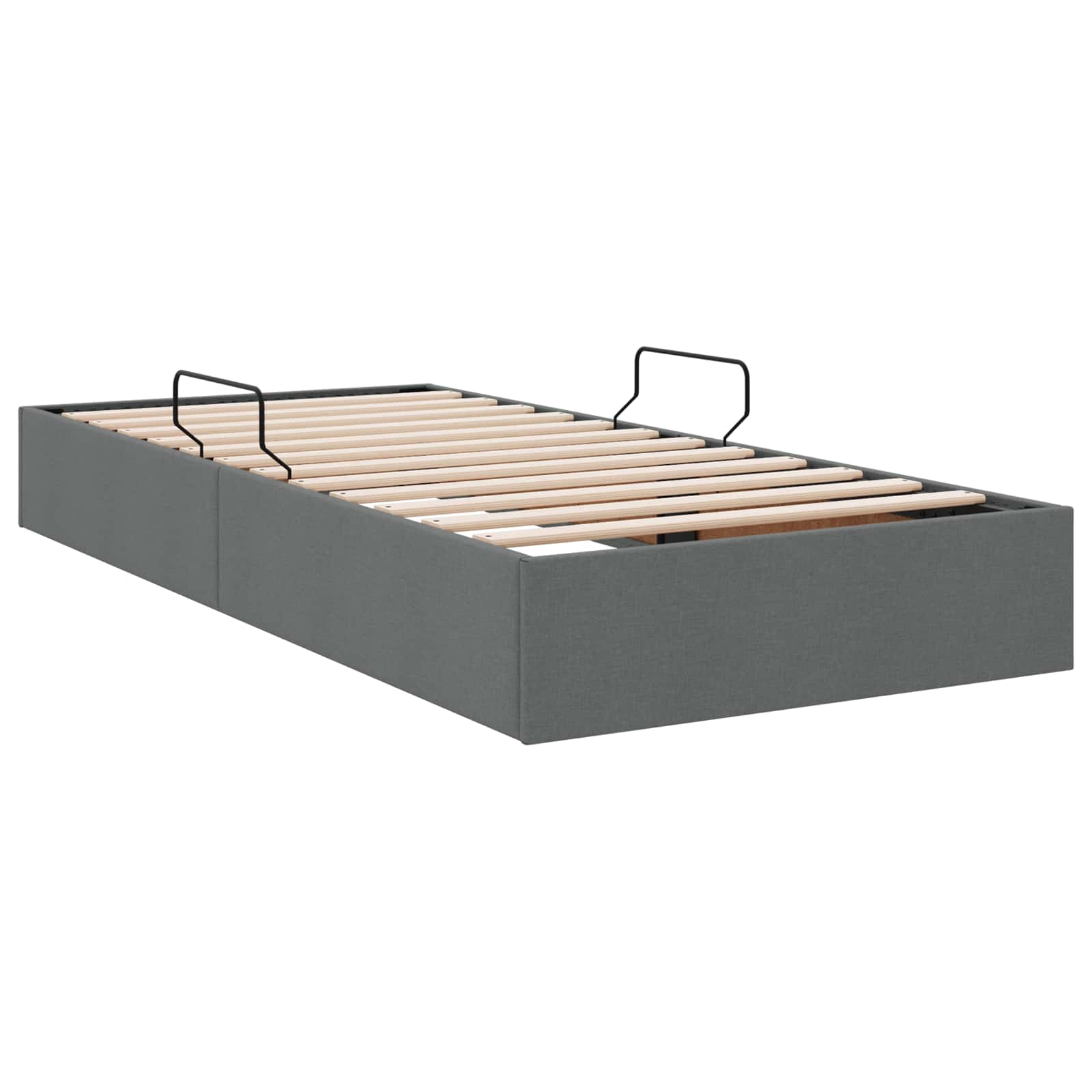 Ottoman Bettgestell mit Speicher Dunkelgrau 90 x 190 cm Stoff