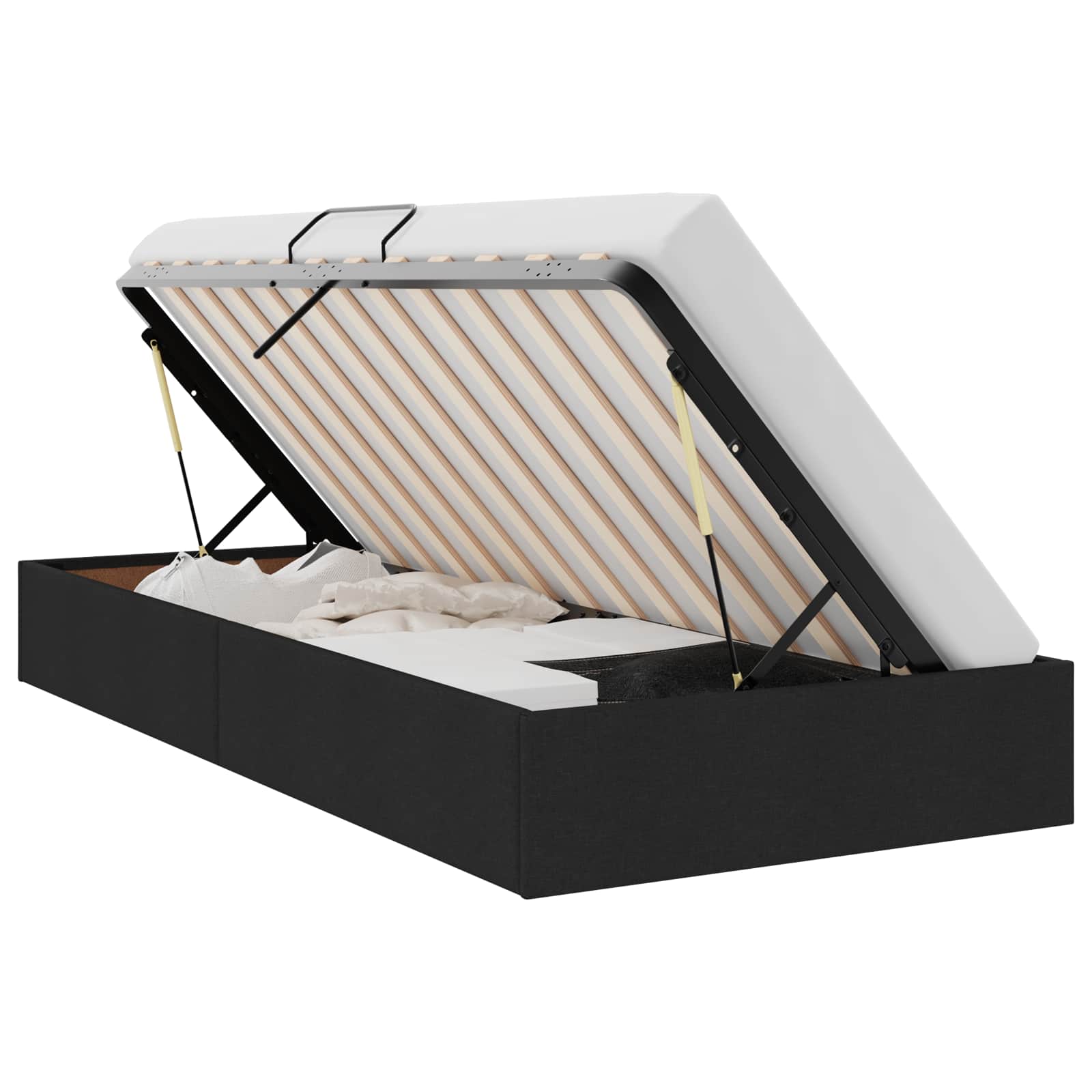 Ottoman Bettgestell mit Speicher Schwarz 90 x 190 cm Stoff