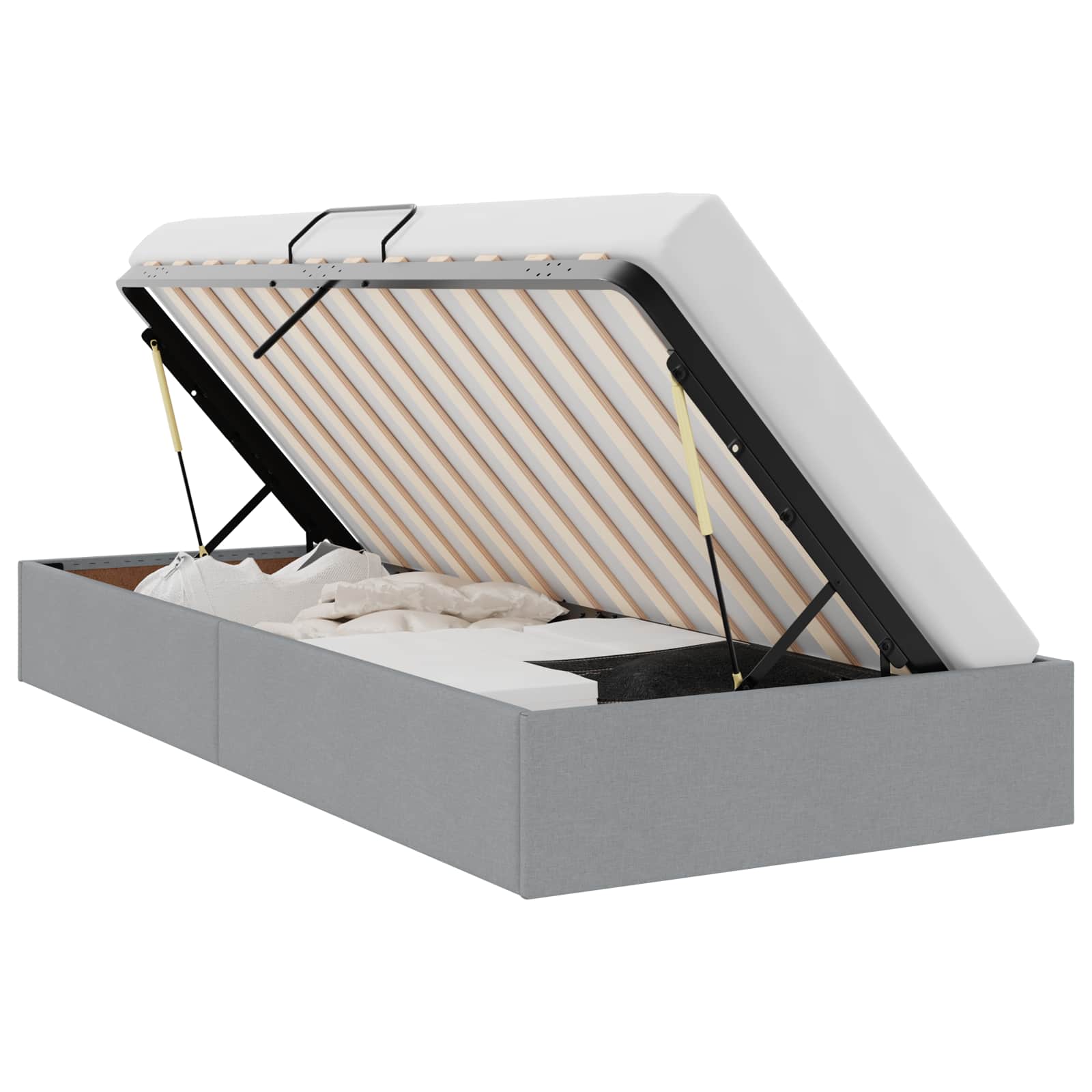 Ottoman Bettgestell mit Speicher Hellgrau 100 x 200 cm Stoff