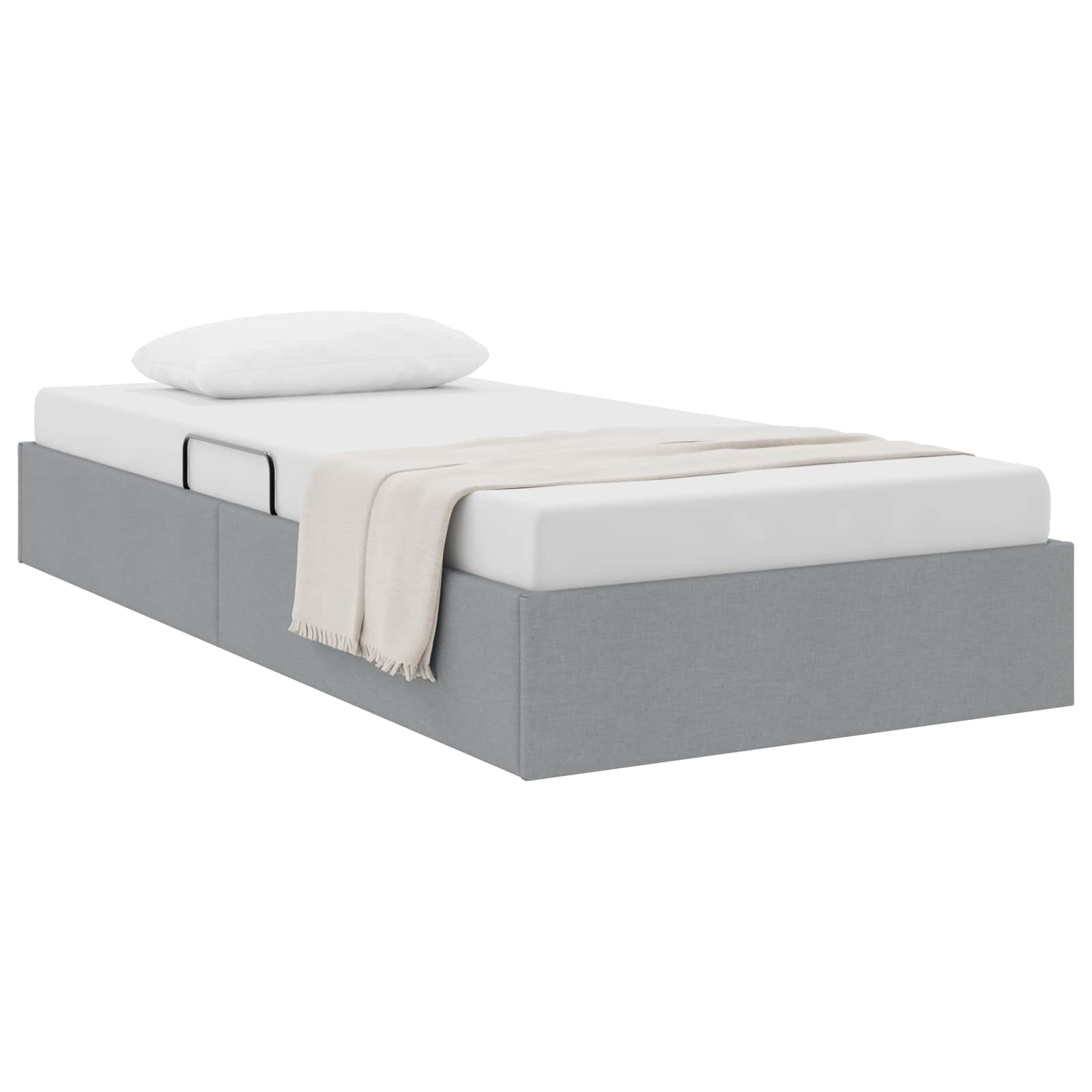 Ottoman Bettgestell mit Speicher Hellgrau 100 x 200 cm Stoff