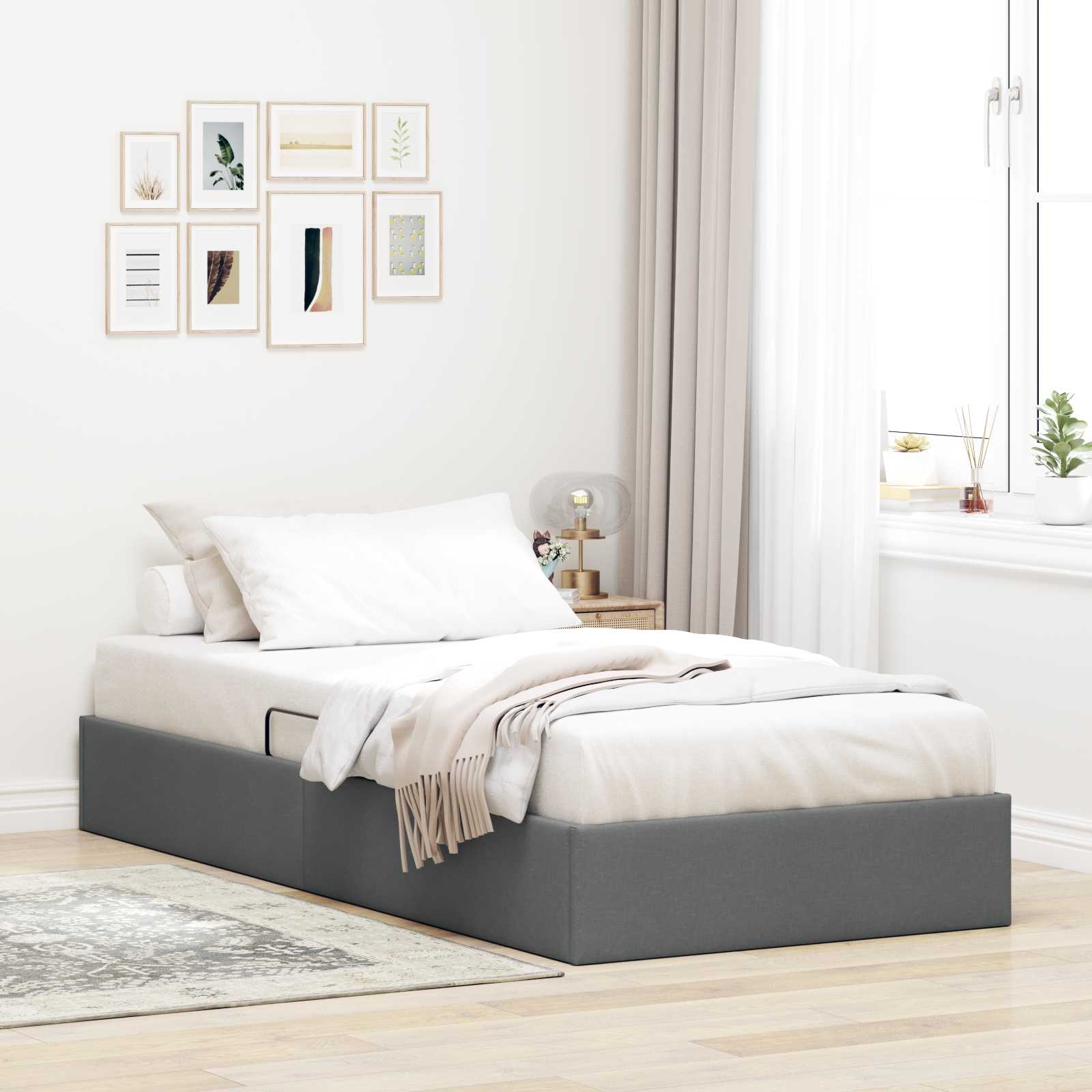 Ottoman Bettgestell mit Speicher Dunkelgrau 100 x 200 cm Stoff