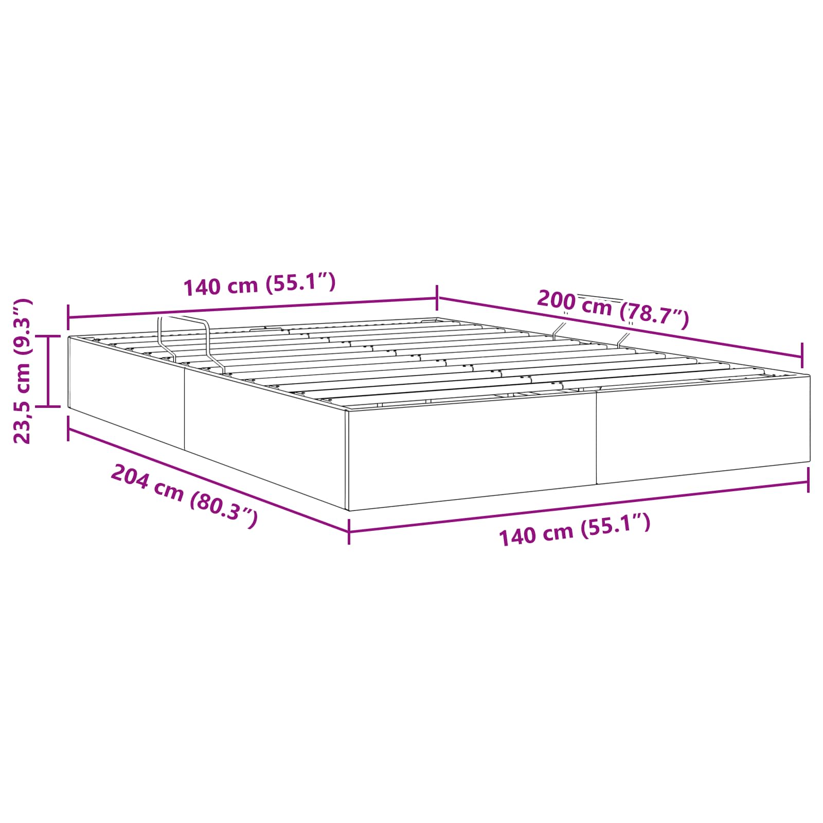 Ottoman Bettgestell mit Speicher Hellgrau 140 x 200 cm Stoff