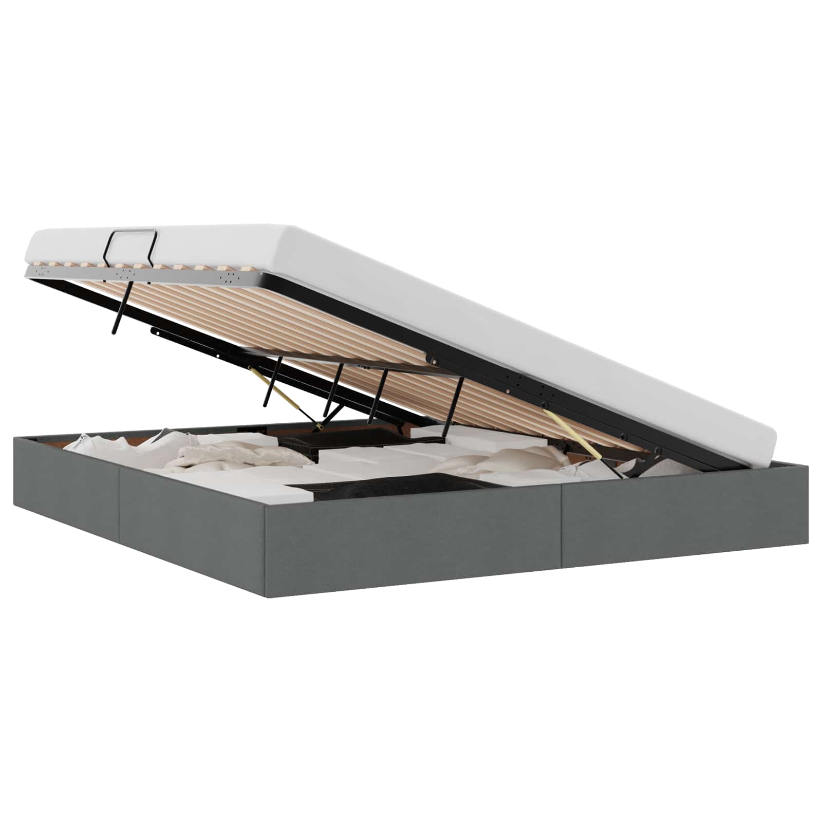 Ottoman Bettgestell mit Speicher Dunkelgrau 160 x 200 cm Stoff