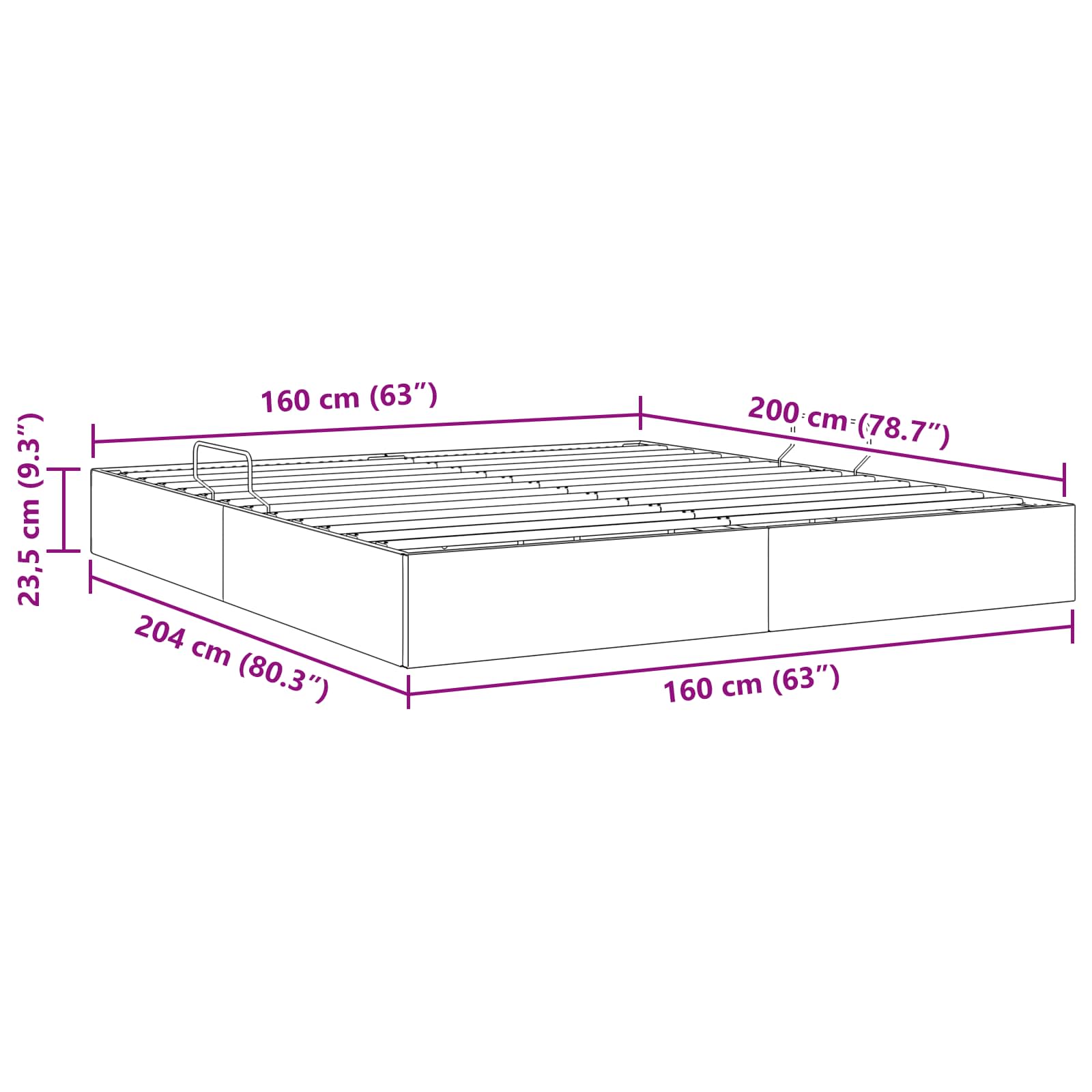 Ottoman Bettgestell mit Speicher Dunkelgrau 160 x 200 cm Stoff