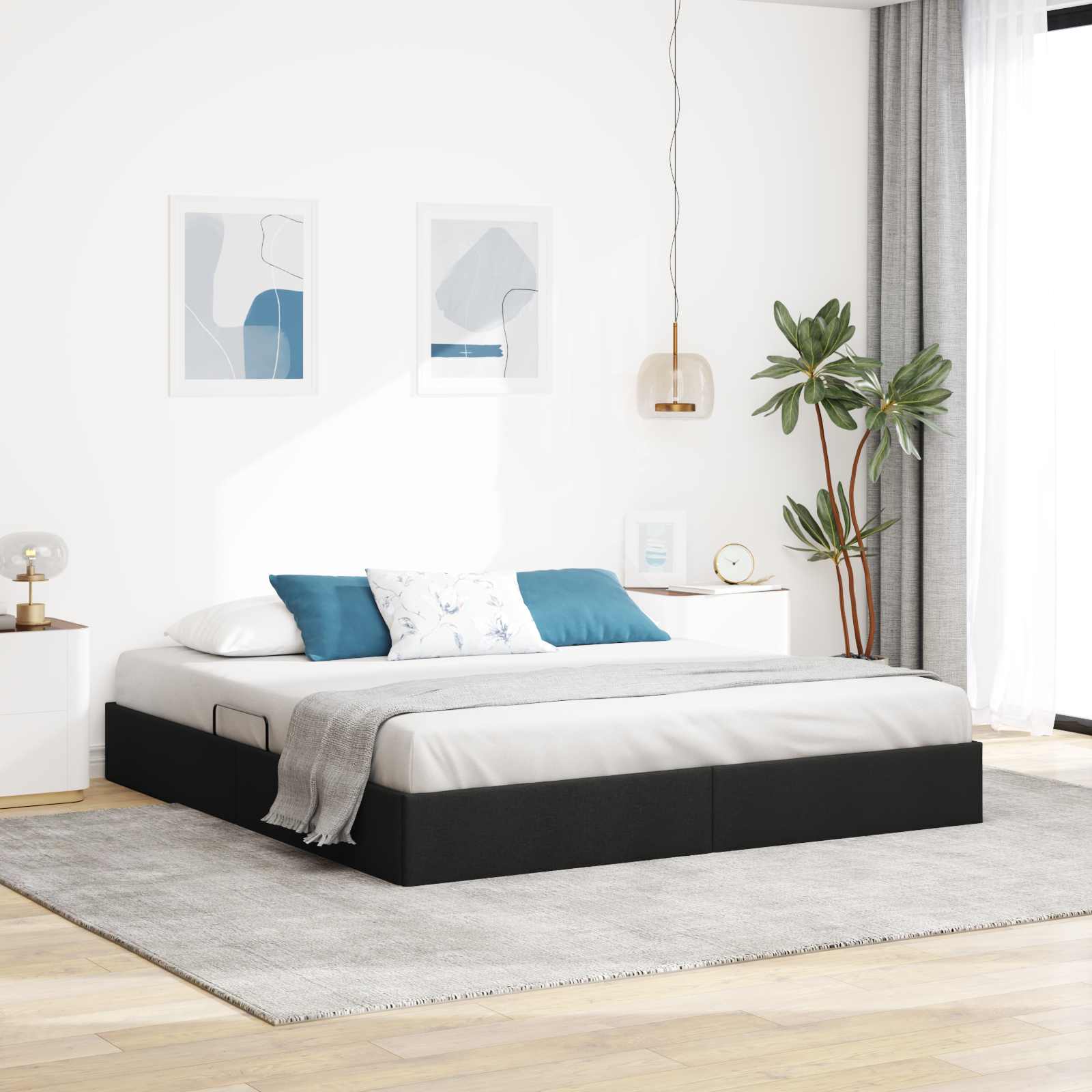 Ottoman Bettgestell mit Speicher Schwarz 160 x 200 cm Stoff