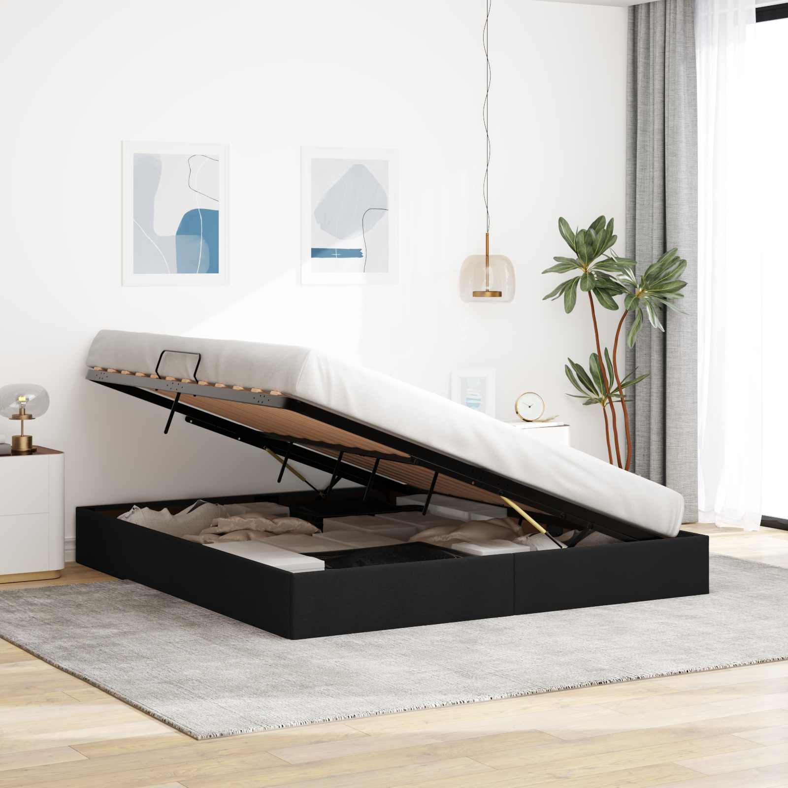 Ottoman Bettgestell mit Speicher Schwarz 160 x 200 cm Stoff