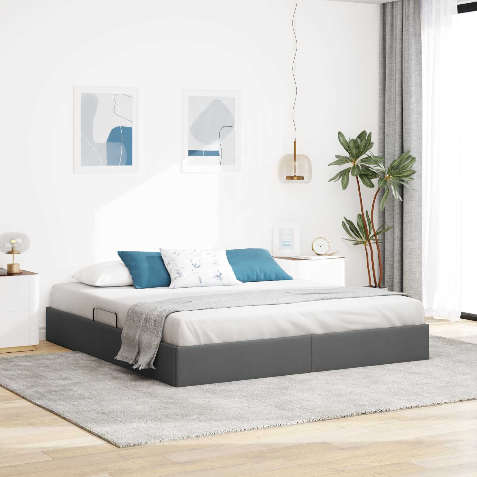 Ottoman Bettgestell mit Speicher Dunkelgrau 180 x 200 cm Stoff